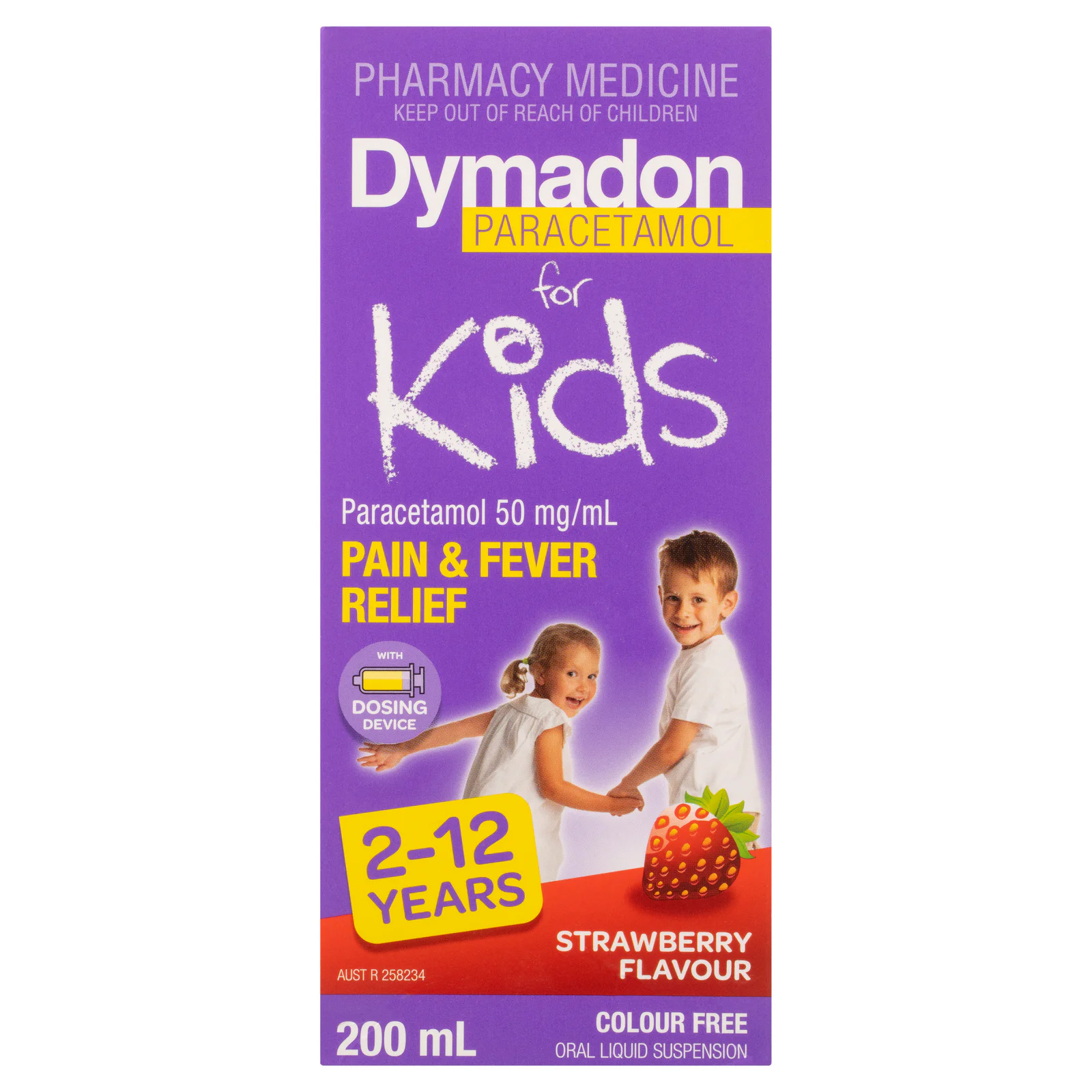 Dymadon Paracetamol for Kids 2-12 Years Strawberry 200ml