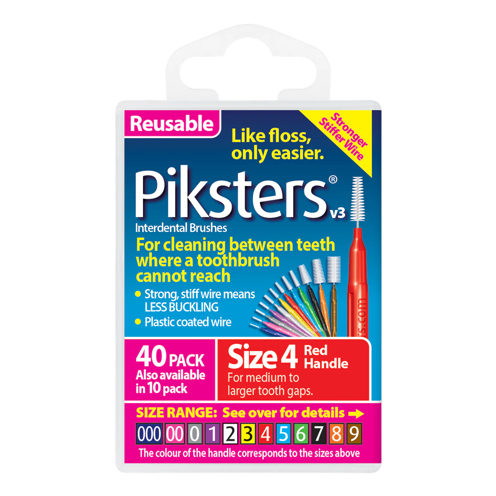 Piksters Interdental Brushes Size 4 Red 40 Pack