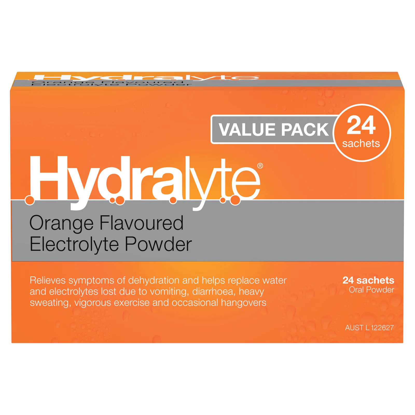 Hydralyte Electrolyte Powder Orange Flavoured Value pack 24 Sachets