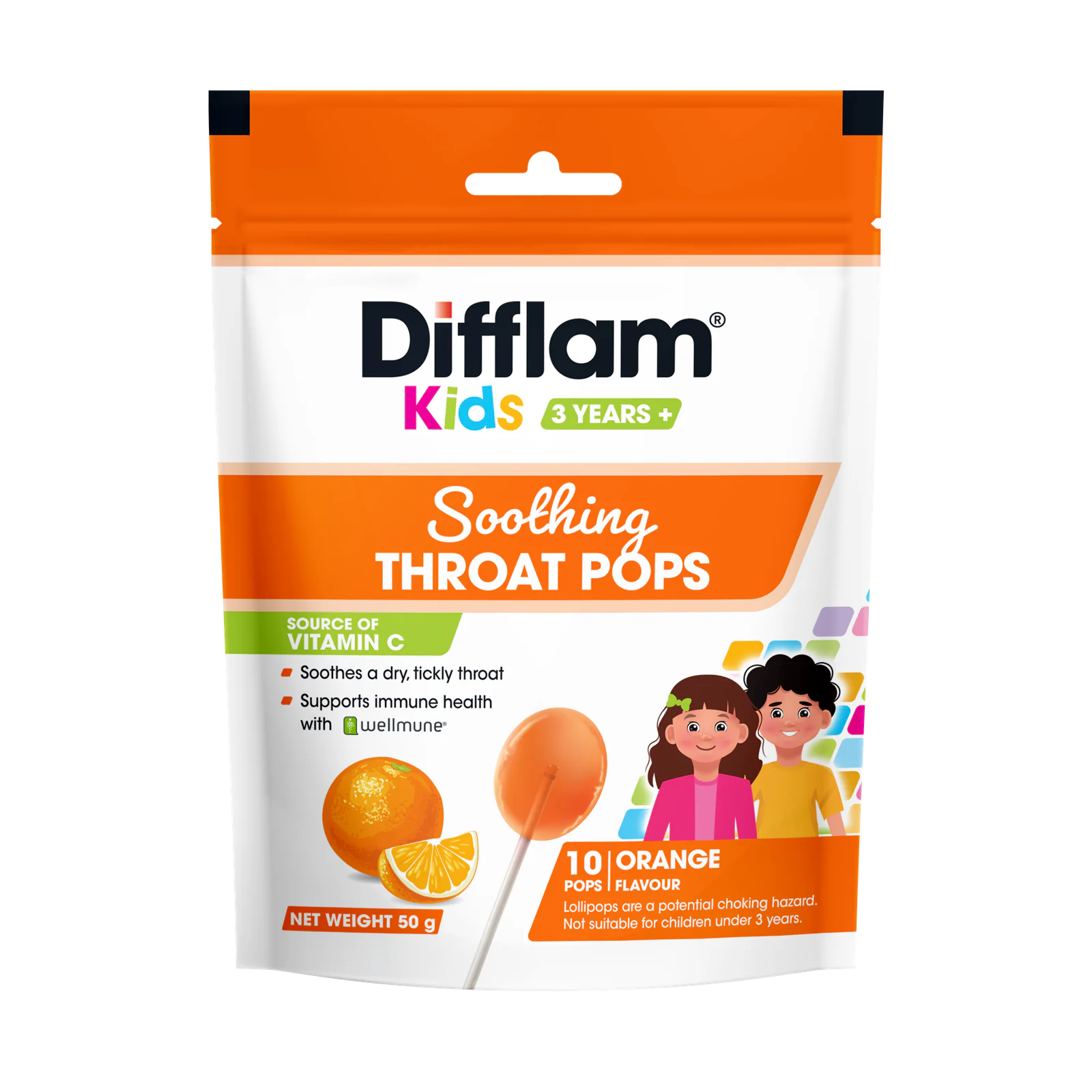 Difflam Kids Soothing Throat Pops Orange 10 Pack