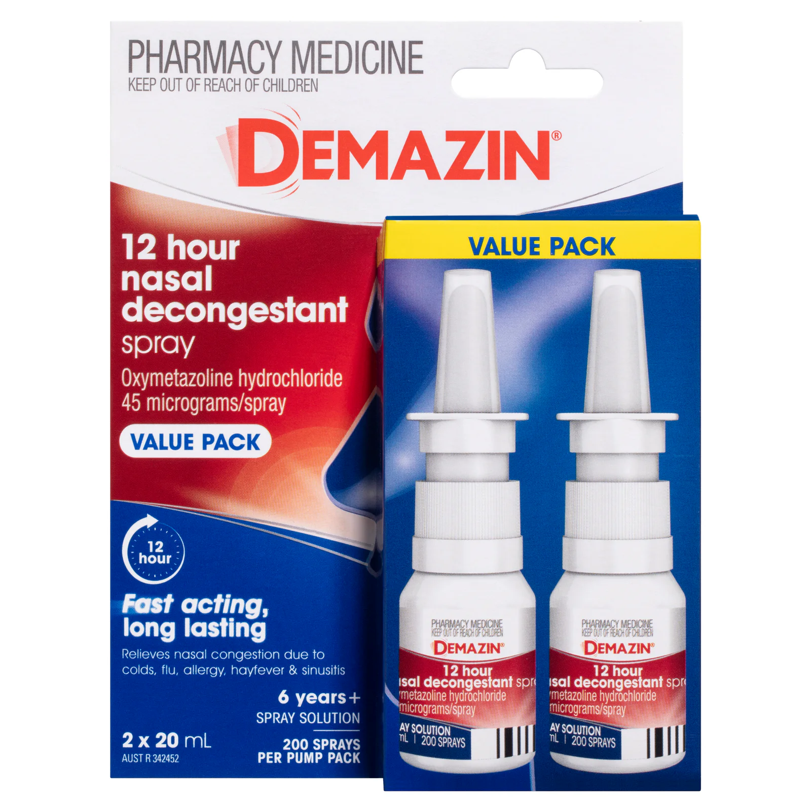 Demazin 12 Hour Decongestant Nasal Spray 20ml - 2 pack