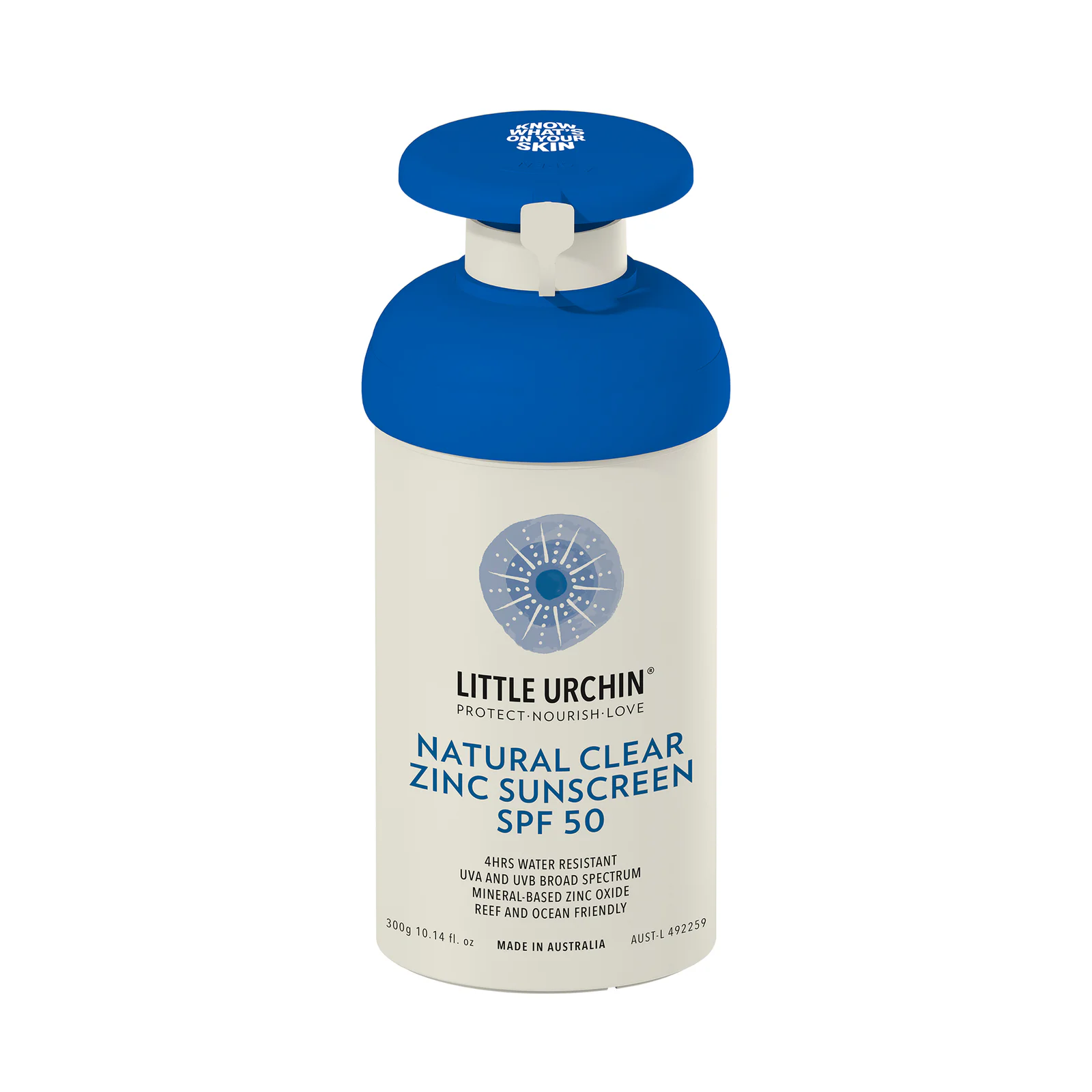 Little Urchin Natural Clear Zinc Sunscreen SPF 50+ Pump 300g