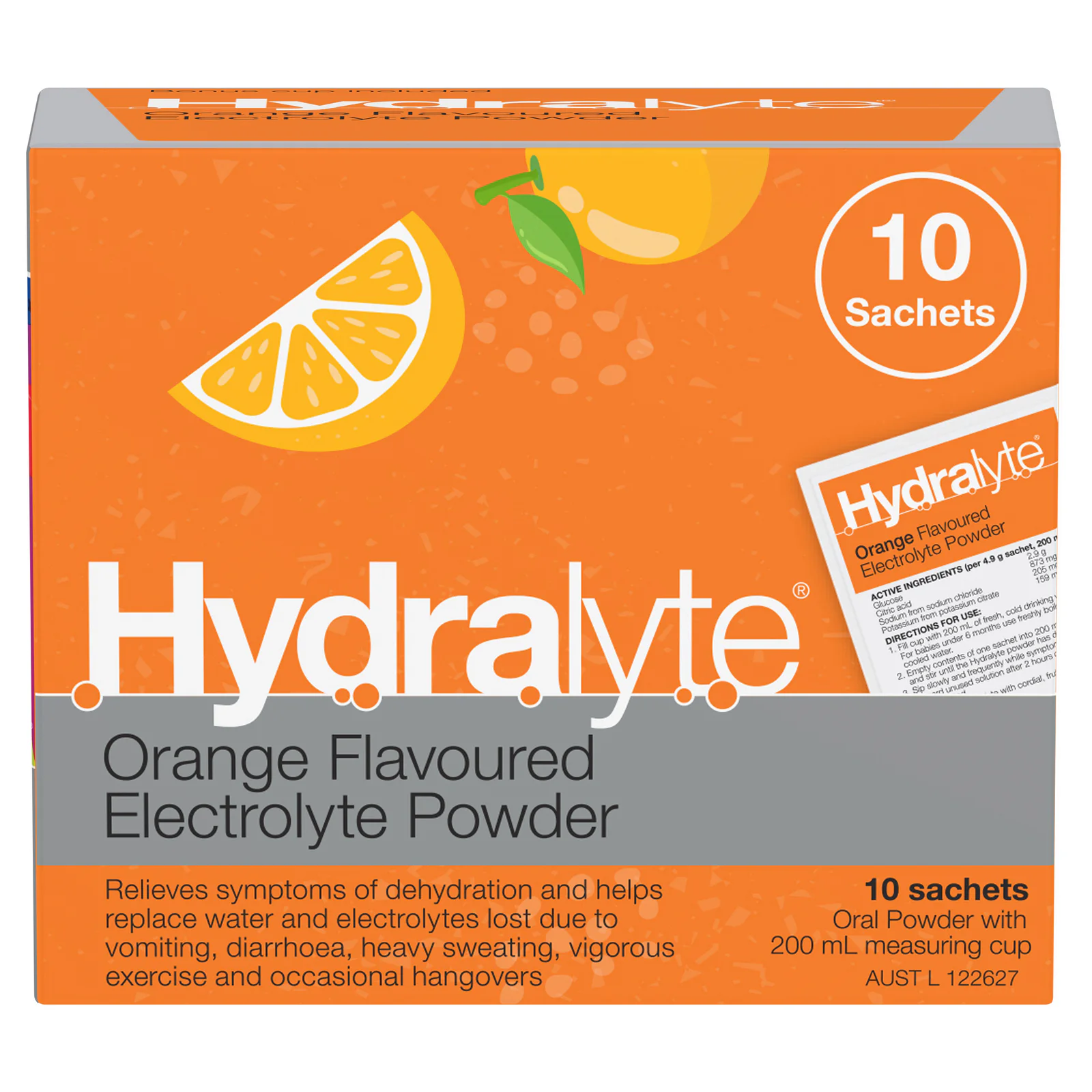 Hydralyte Electrolyte Powder Orange Flavoured 10 Sachets
