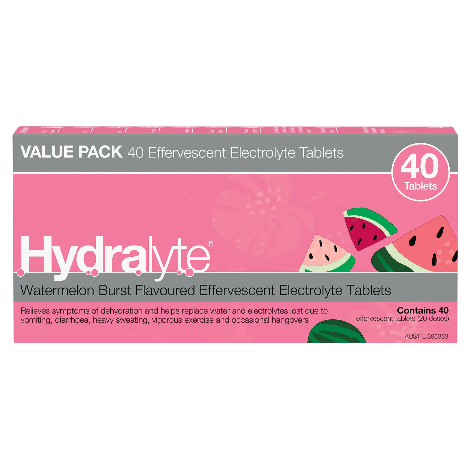 Hydralyte Watermelon Burst Flavoured Effervescent Electrolyte 40 tablets