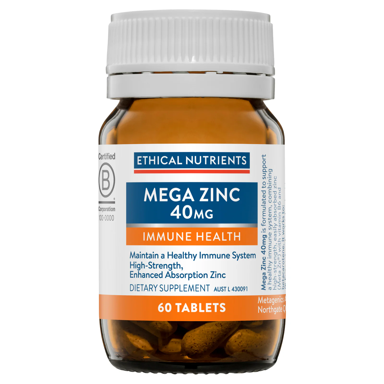 Ethical Nutrients Mega Zinc 40mg - 60 tablets