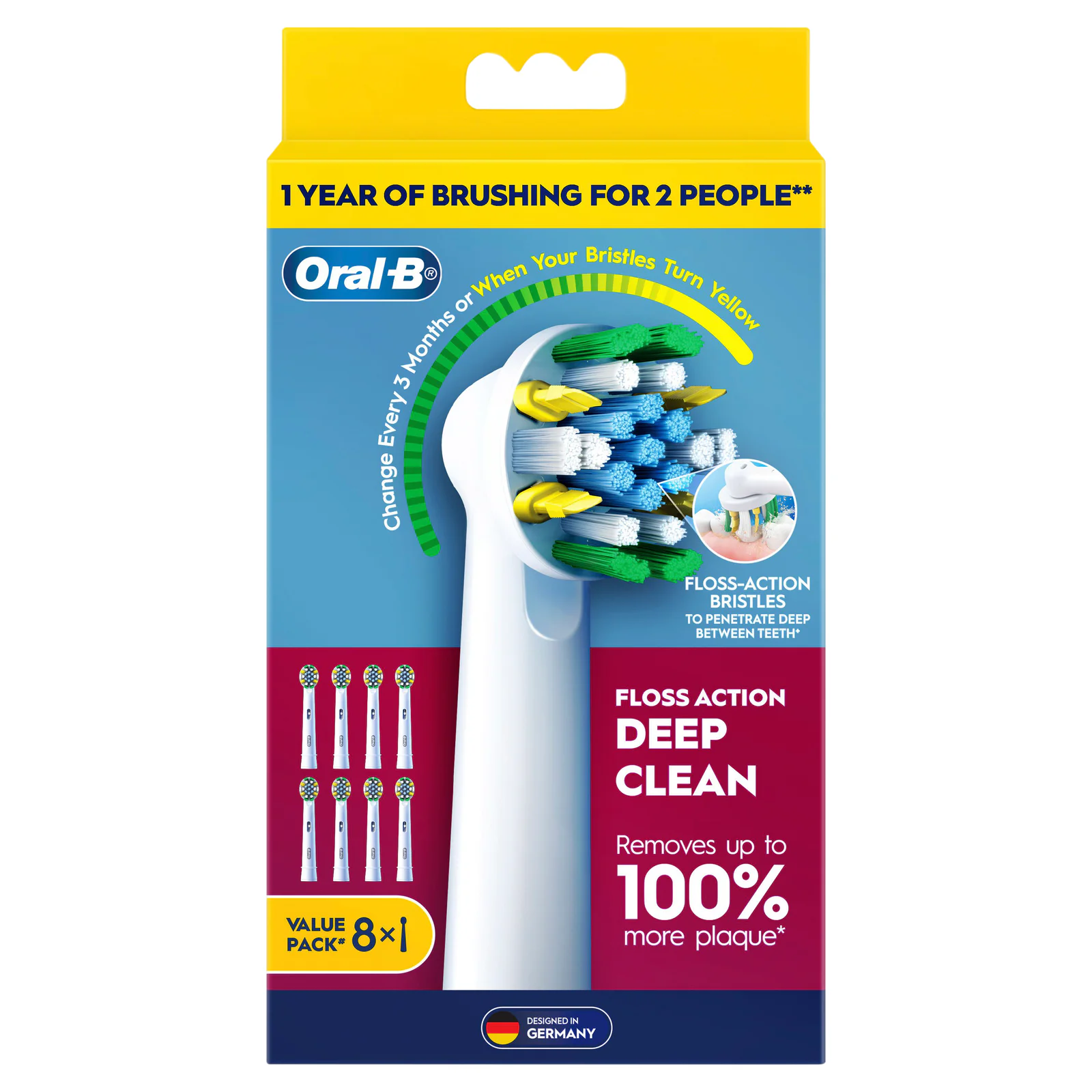 Oral-B FlossAction Deep Clean Replacement Brush Heads 8 Pack