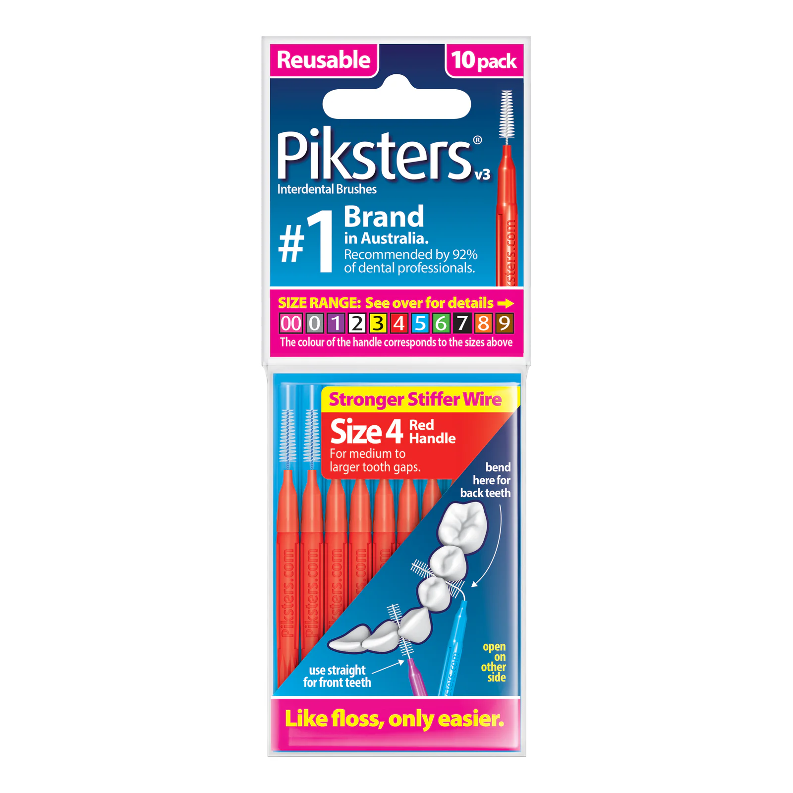 Piksters Interdental Brush Size 4 Red 10 pack