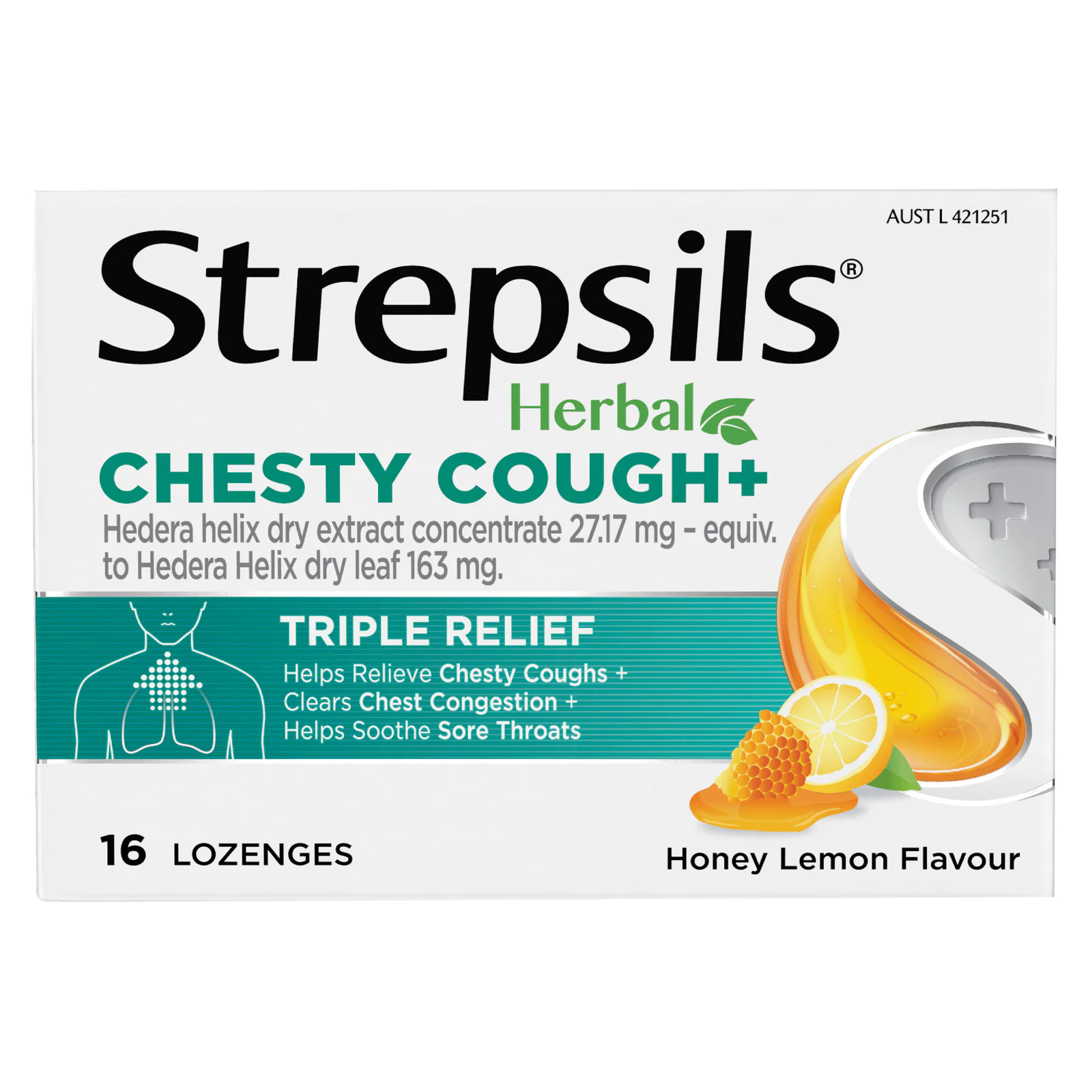 Strepsils Herbal Chesty Cough+ Honey Lemon 16 lozenges
