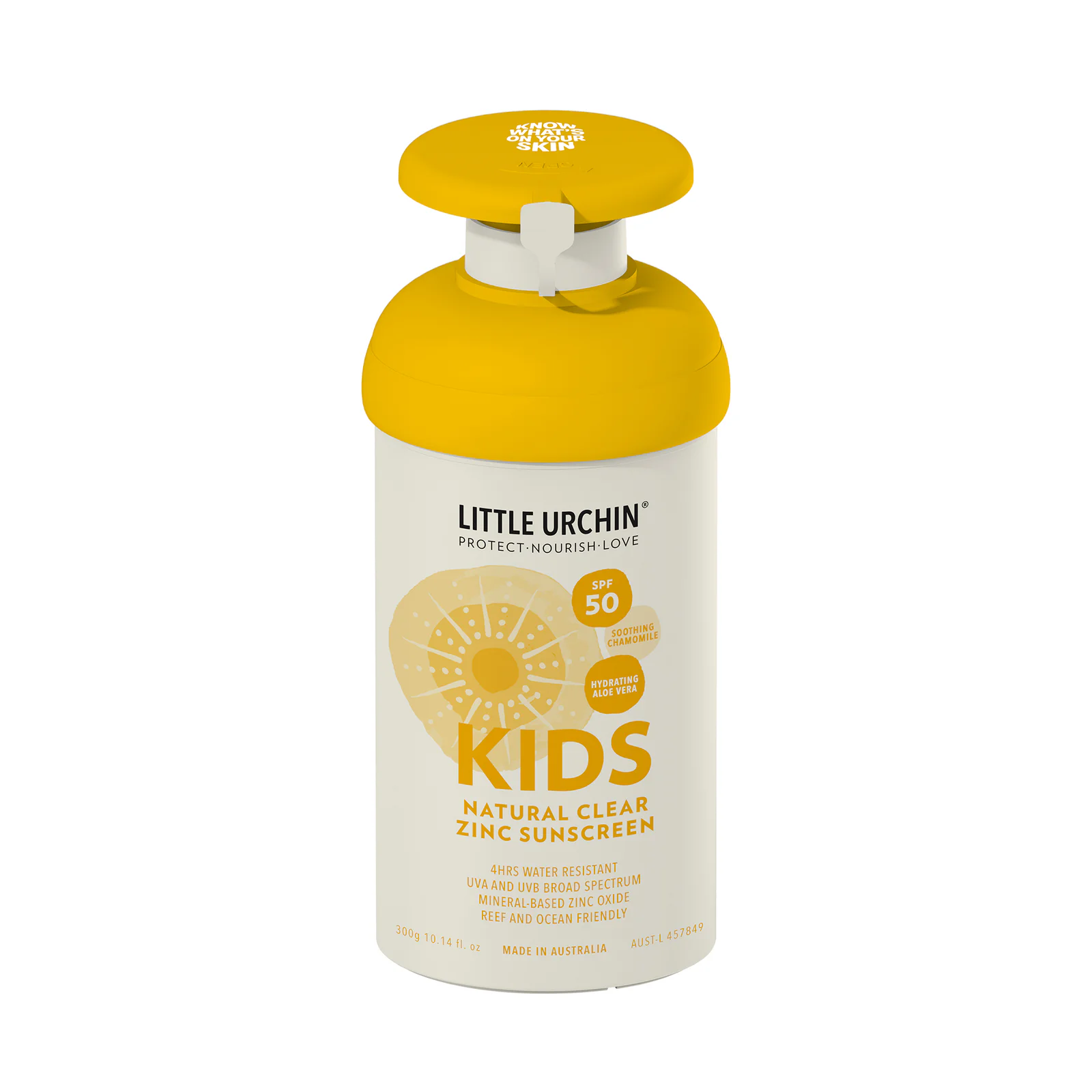 Little Urchin Kids Natural Clear Zinc Sunscreen SPF 50+ Pump 300g