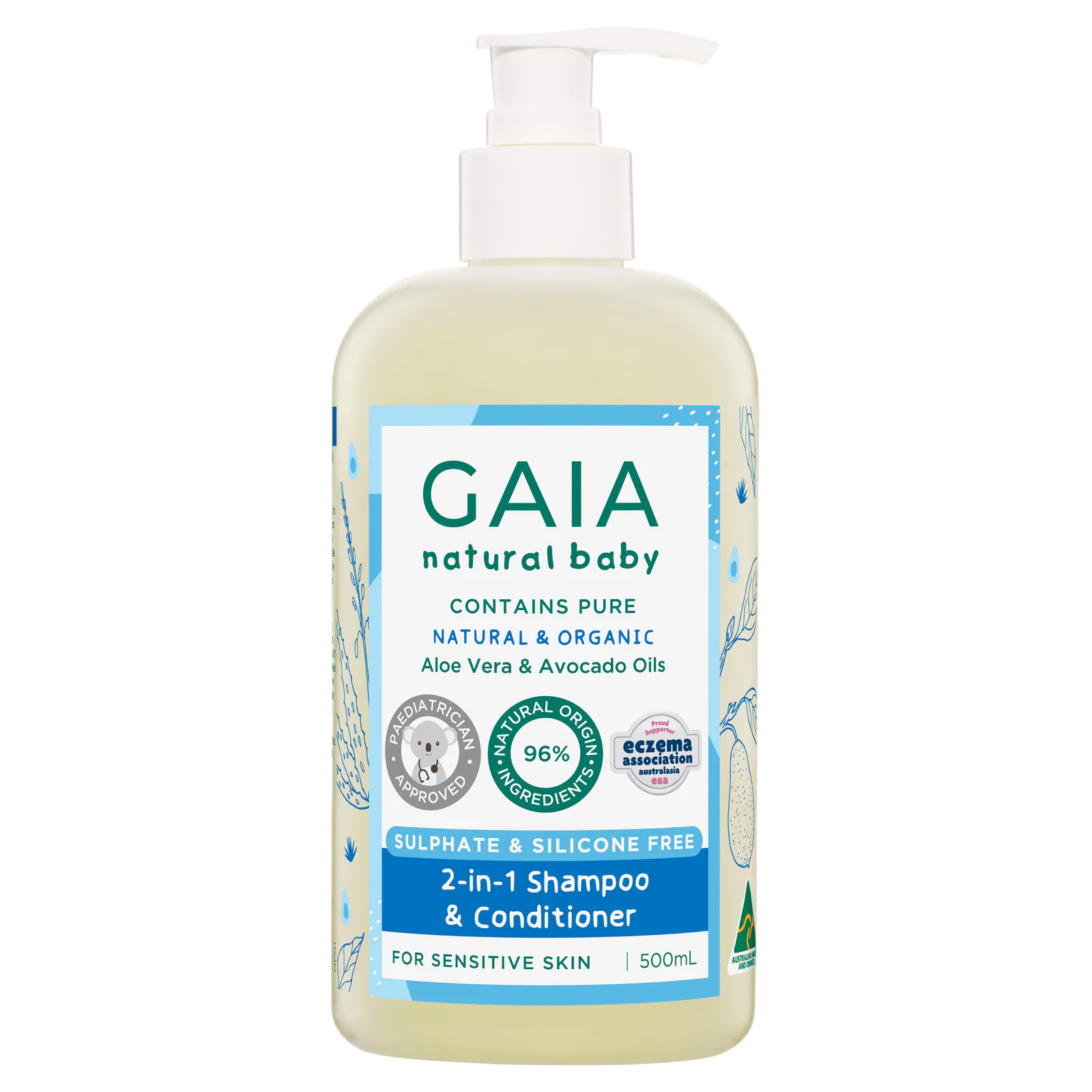 GAIA Natural Baby 2-in-1 Shampoo & Conditioner 500mL