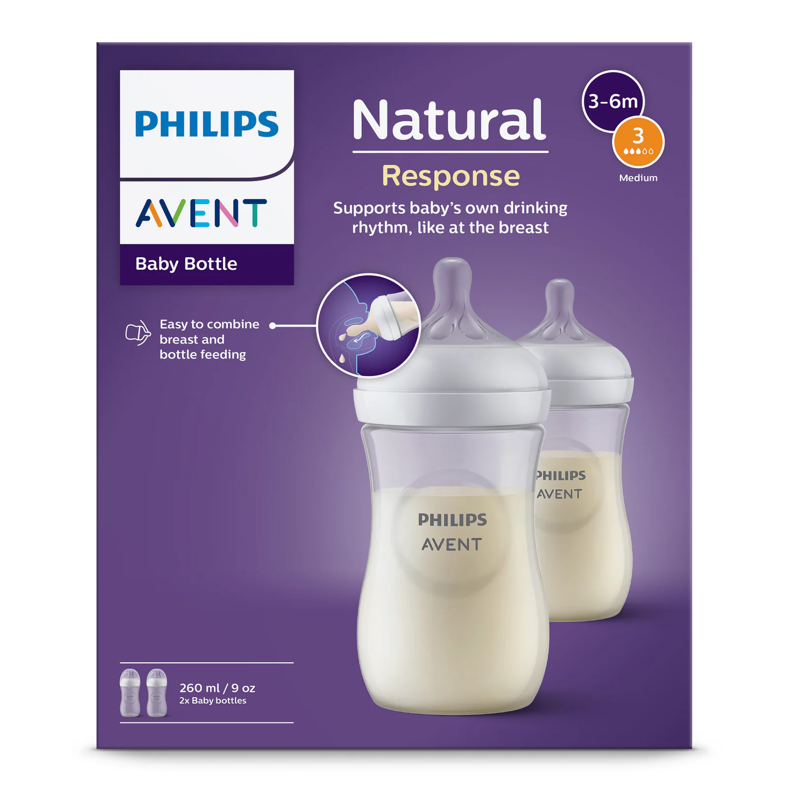 Avent Natural Response Baby Bottles 260ml - 2 packs