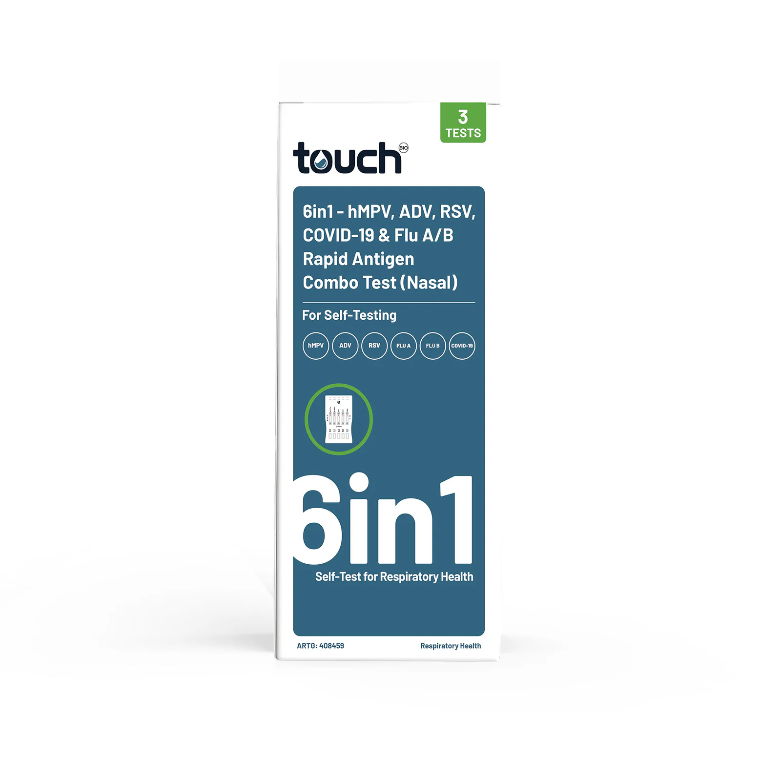 TouchBio 6in1 HMPV ADV RSV COVID-19 & Flu A/B Rapid Antigen Test (Nasal) 3 packs