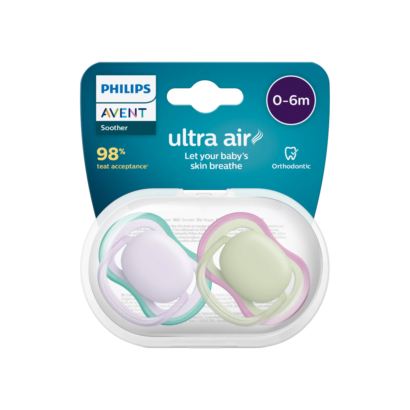 Avent Ultra Air Soother 0-6 Months Plain Mixed 2 pack