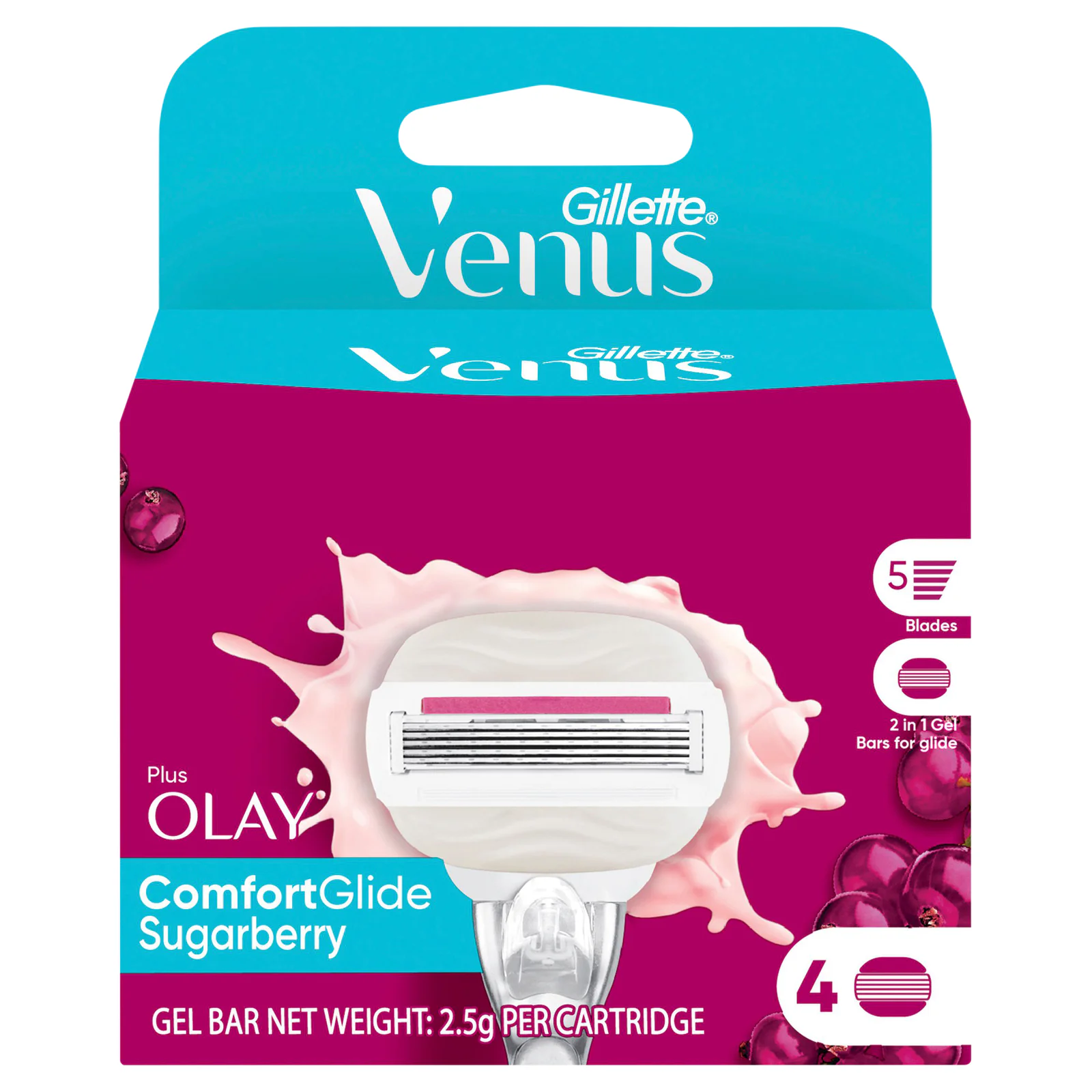 Gillette Venus Comfortglide Sugarberry Razor Blades 4 Pack