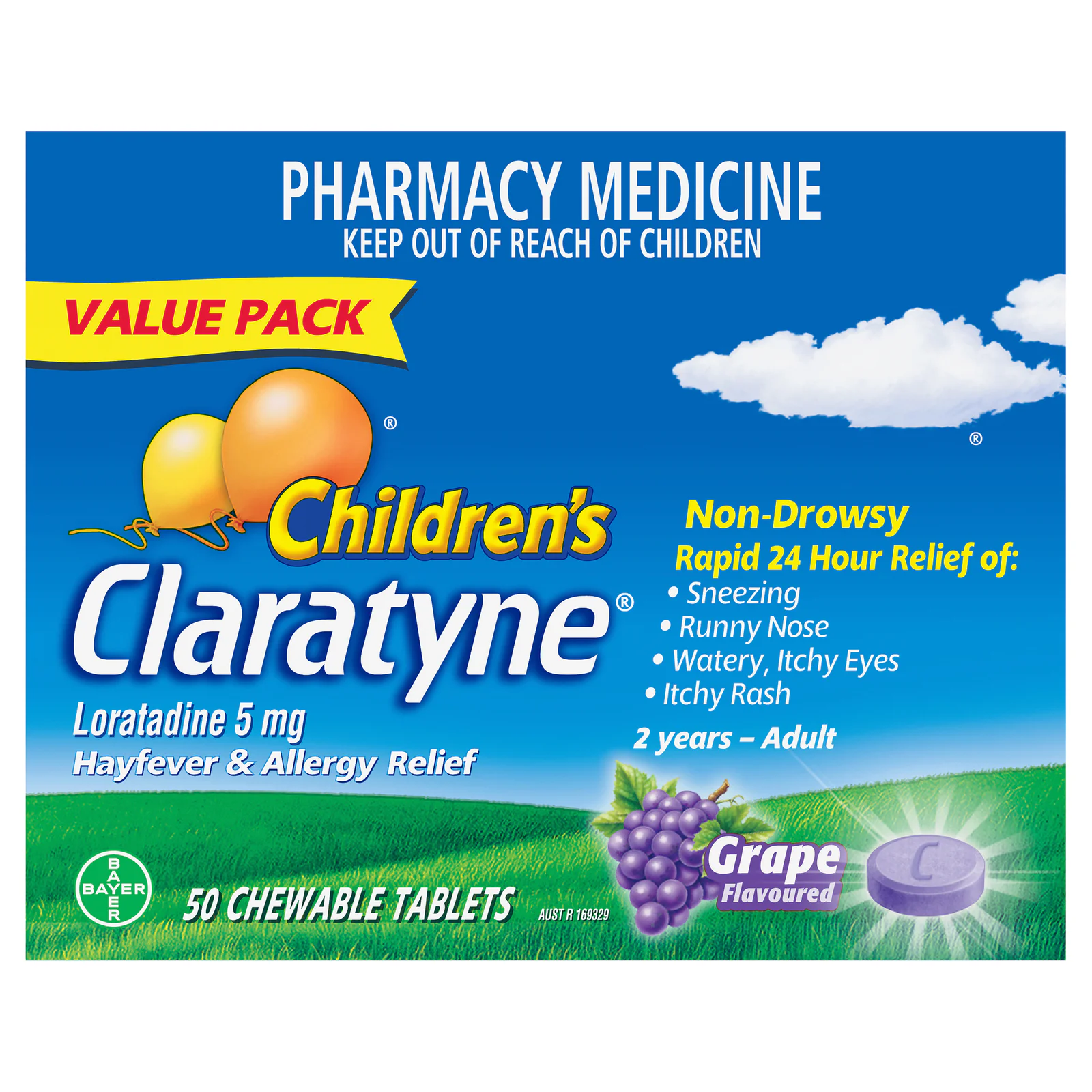 Claratyne Children's Hayfever & Allergy Relief Grape 50 chewable tablets
