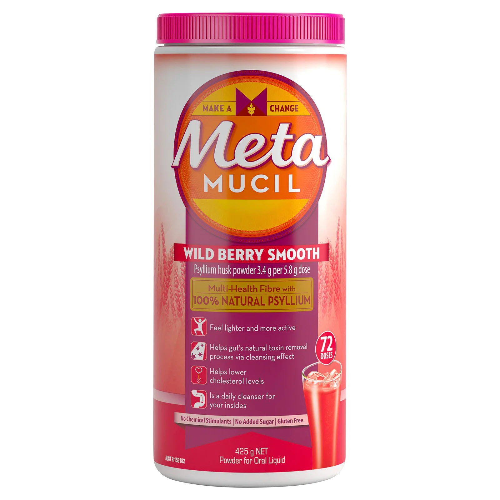 Metamucil Powder Smooth Wild Berry 425g - 72 doses