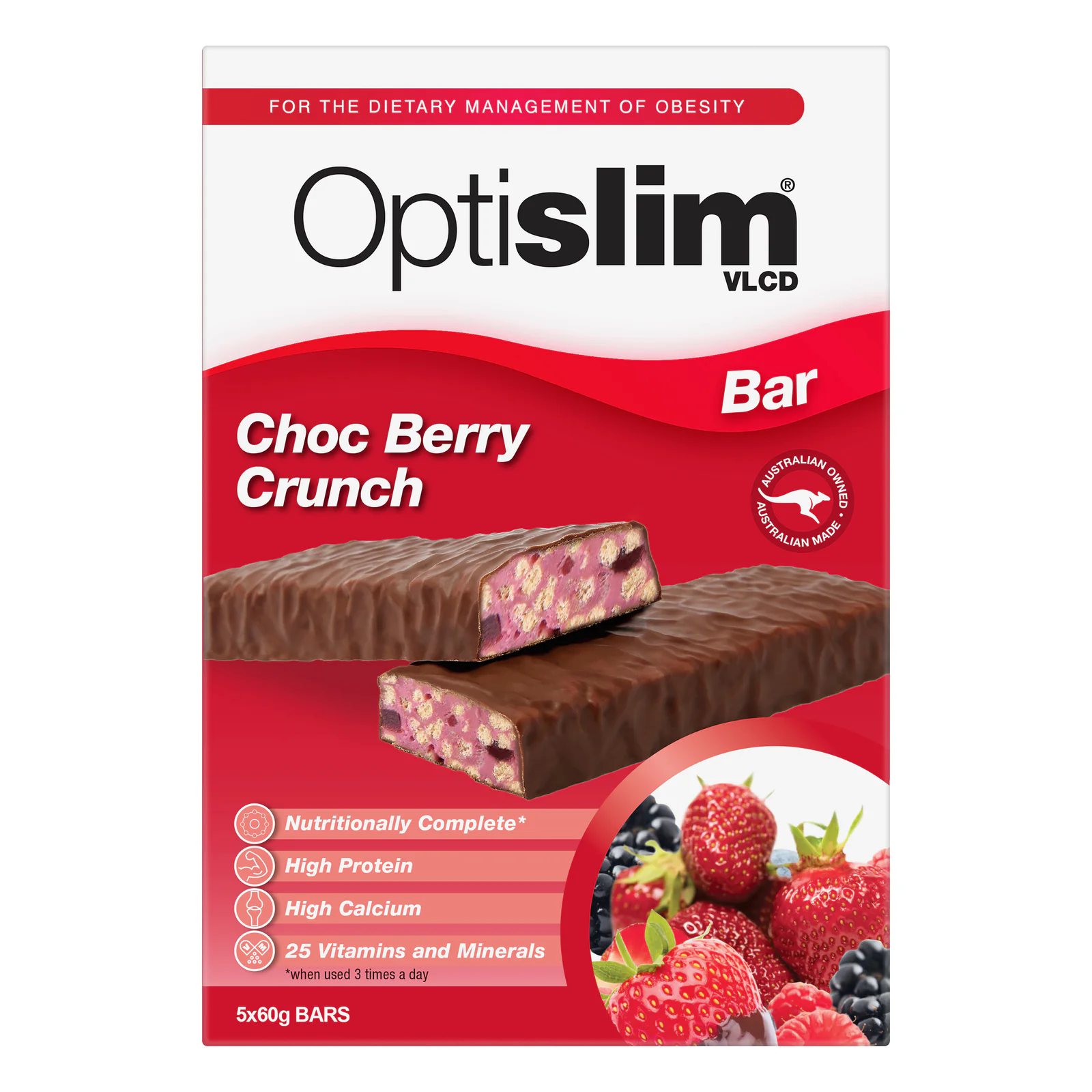 Optislim VLCD Choc Berry Crunch Bar 5 x 60g