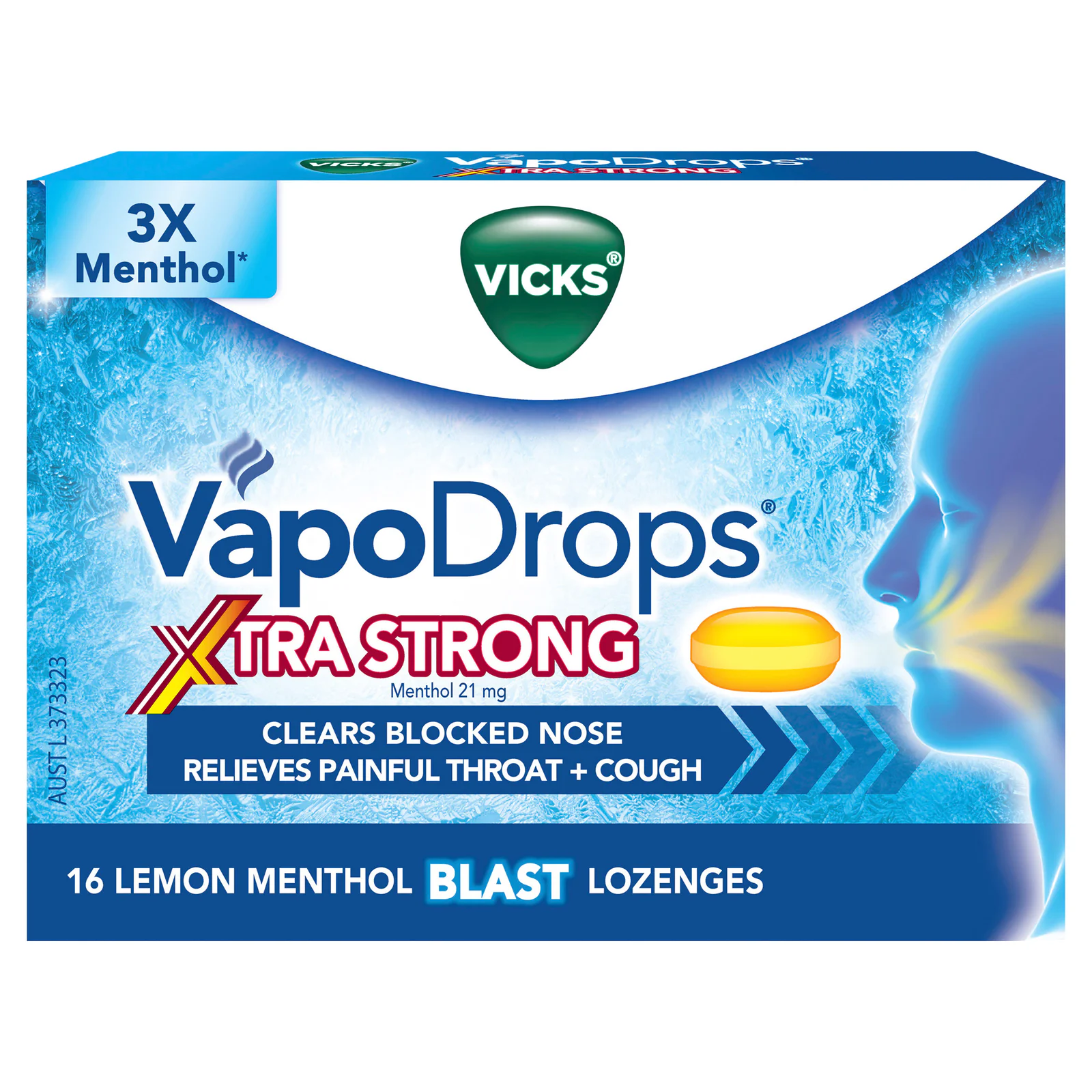 Vicks VapoDrops Xtra Strong Lemon Menthol Blast Lozenges 16 Pack