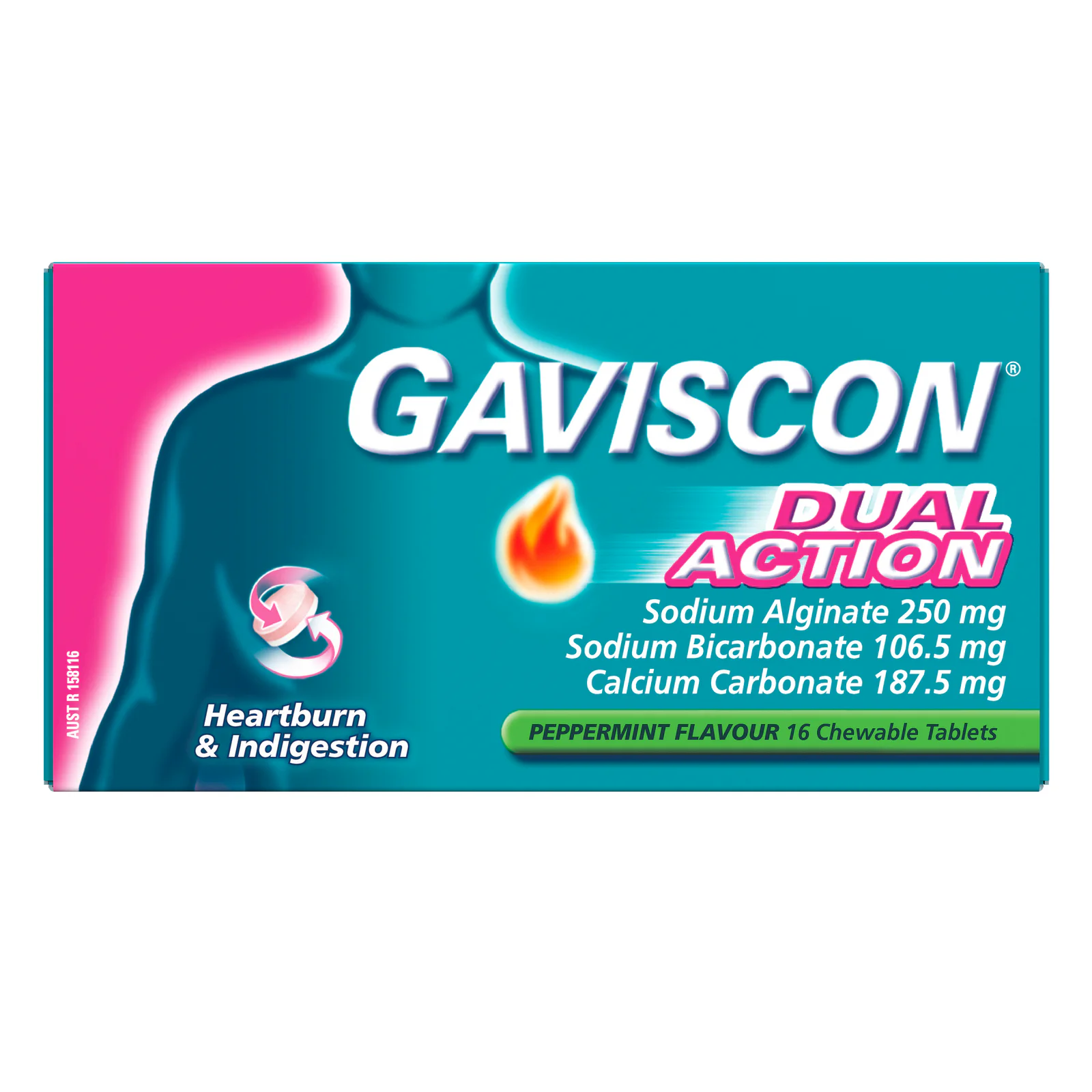 Gaviscon Dual Action Peppermint Flavour 16 chewable tablets