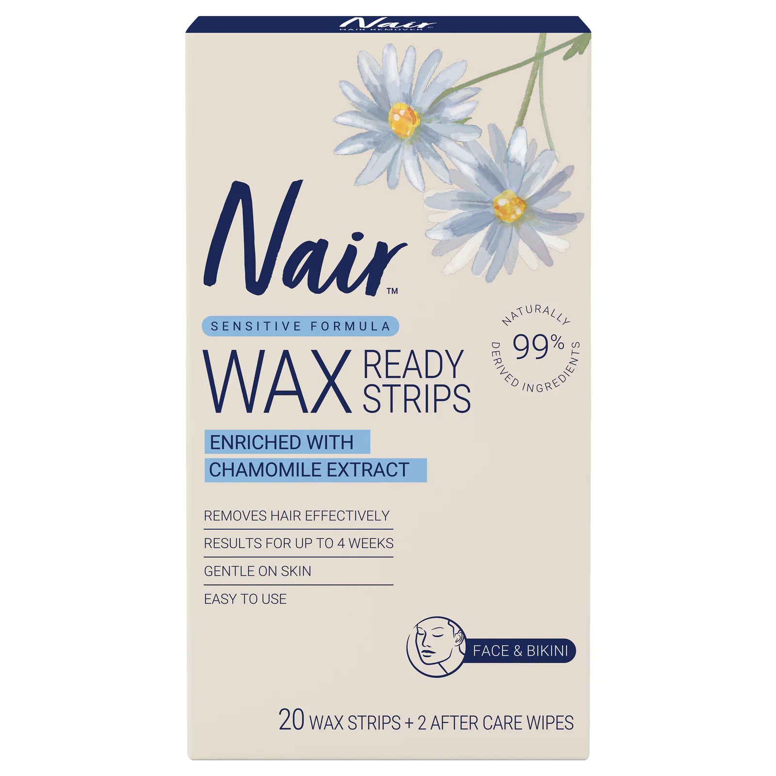 Nair Natural Wax Strips Mini Face & Bikini 20 Pack