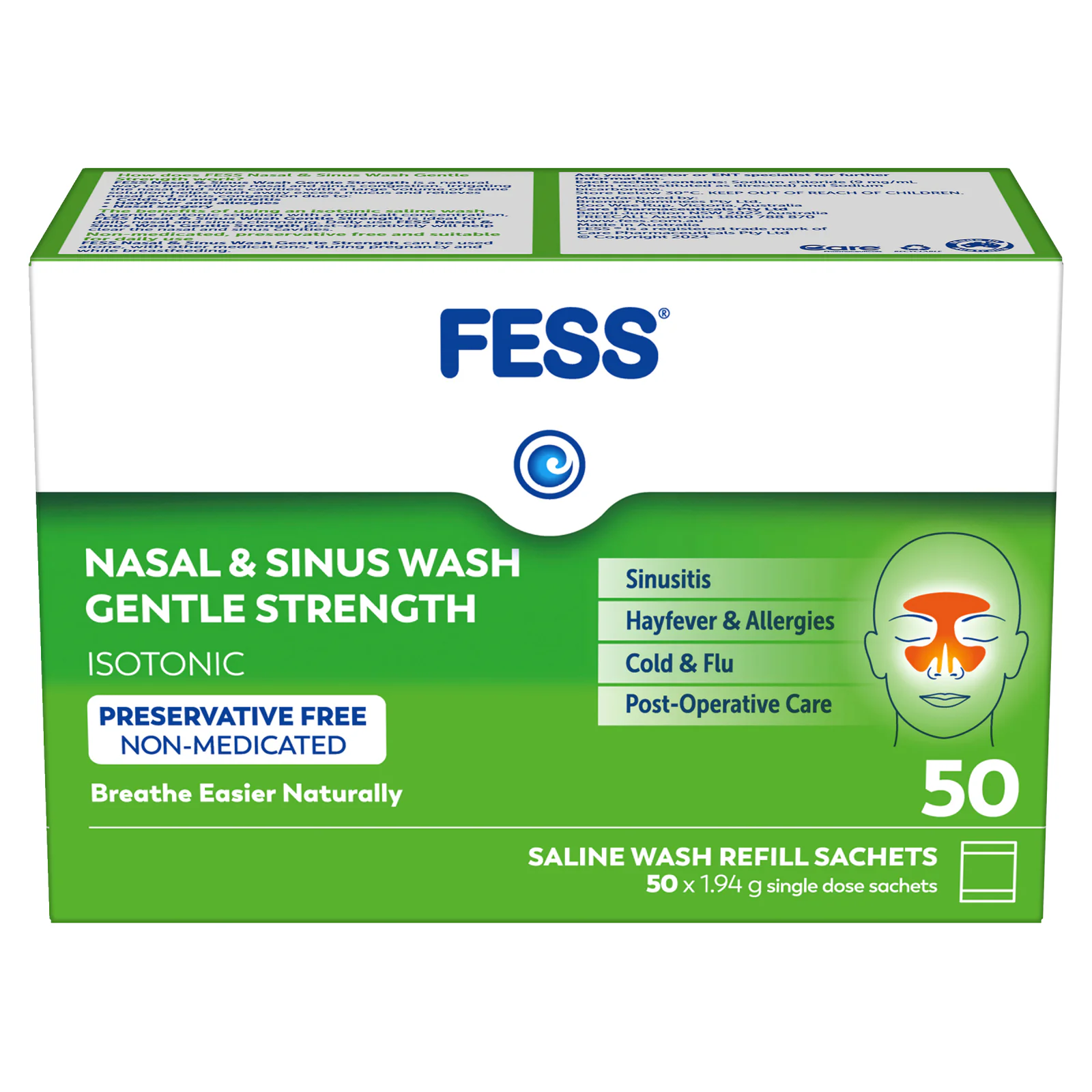 Fess Nasal & Sinus Wash Refill Gentle Strength 50 sachets