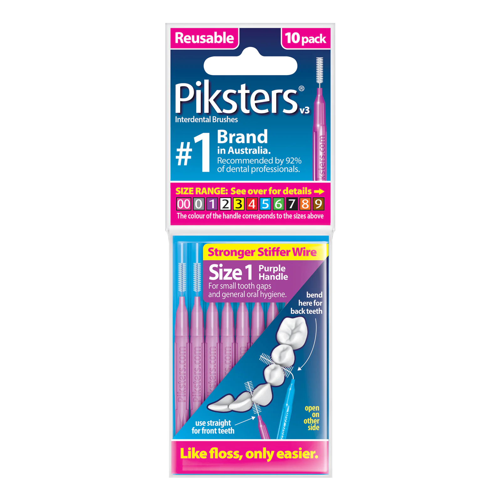 Piksters Interdental Brush Size 1 Purple 10 pack