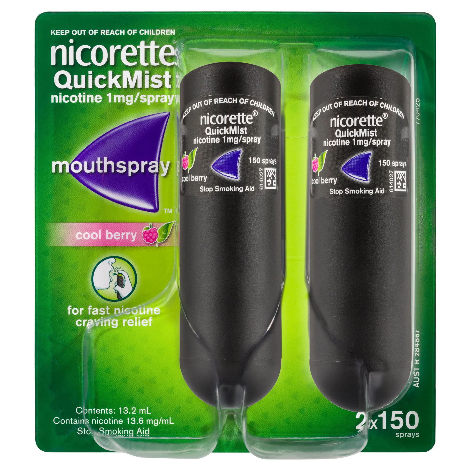 Nicorette Quick Mist Mouth Spray Cool Berry 1mg 150 Dose - 2 pack