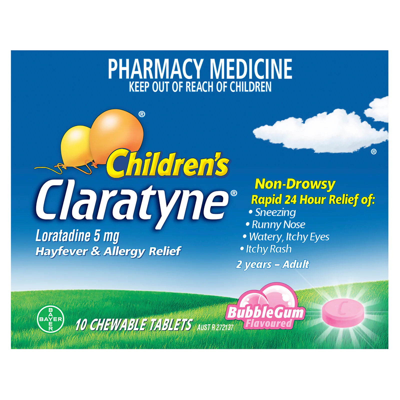 Claratyne Children's Hayfever & Allergy Relief Bubblegum 10 chewable tablets