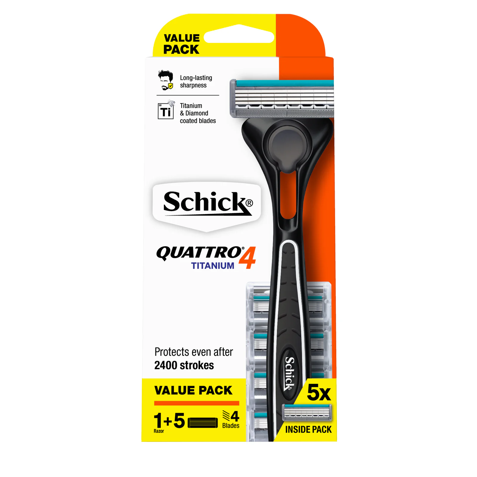 Schick Men's Quattro 4 Razor + 5 Refills 1 pack