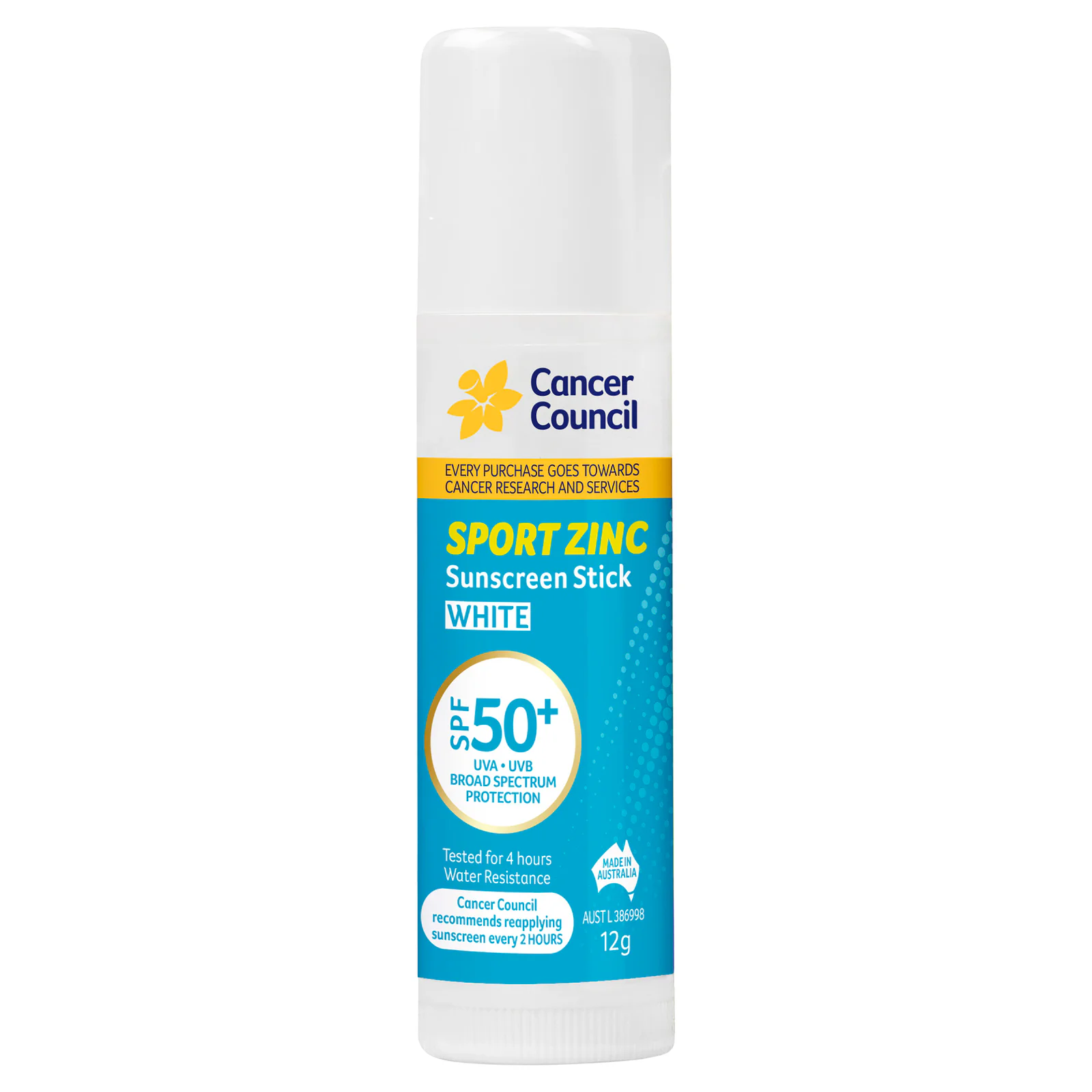 Cancer Council Sport Zinc Sunscreen Stick White SPF50+ 12g