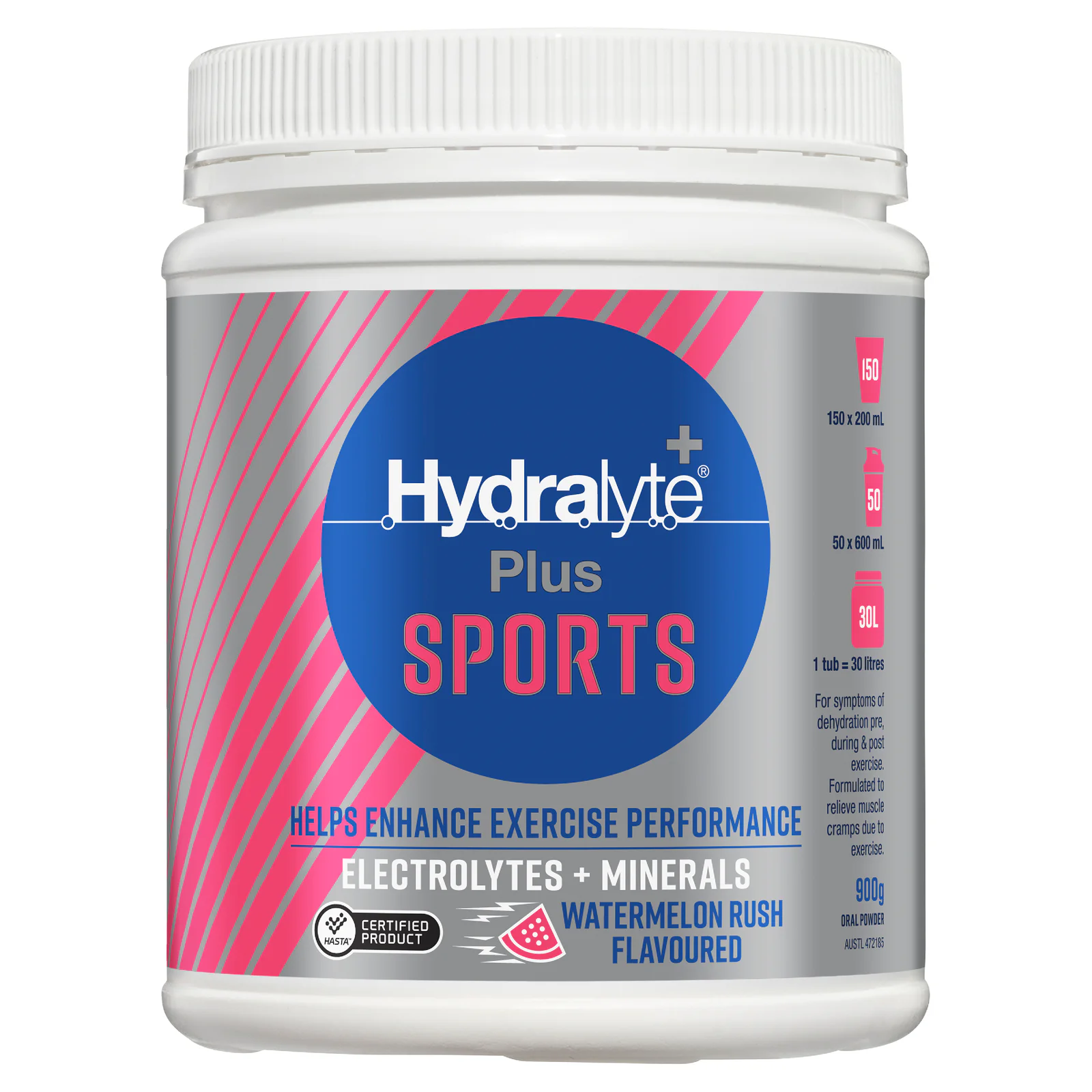 Hydralyte Plus Sports Watermelon Rush Flavoured Powder Tub 900g