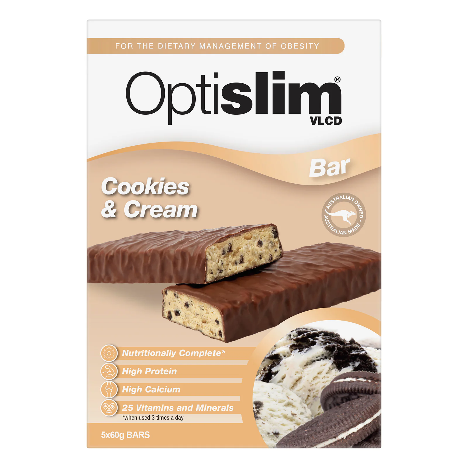 Optislim VLCD Cookies & Cream Bar 60g 5 Pack