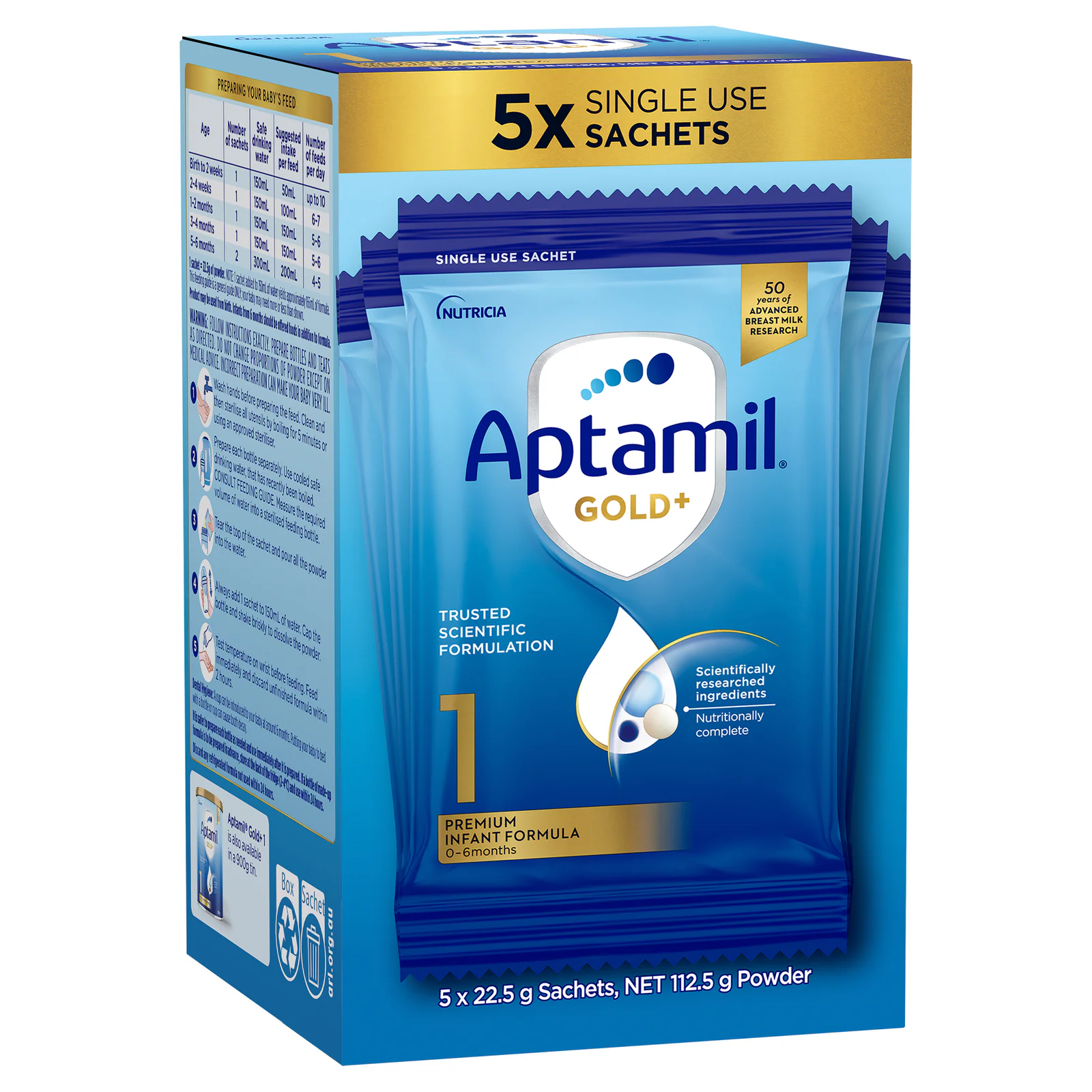 Aptamil Gold Formula 22.5g Stage 1 - 5 sachets