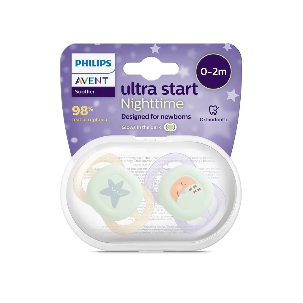 Avent Ultra Start Soother - Night time Glow 0-6 Months 2 pack