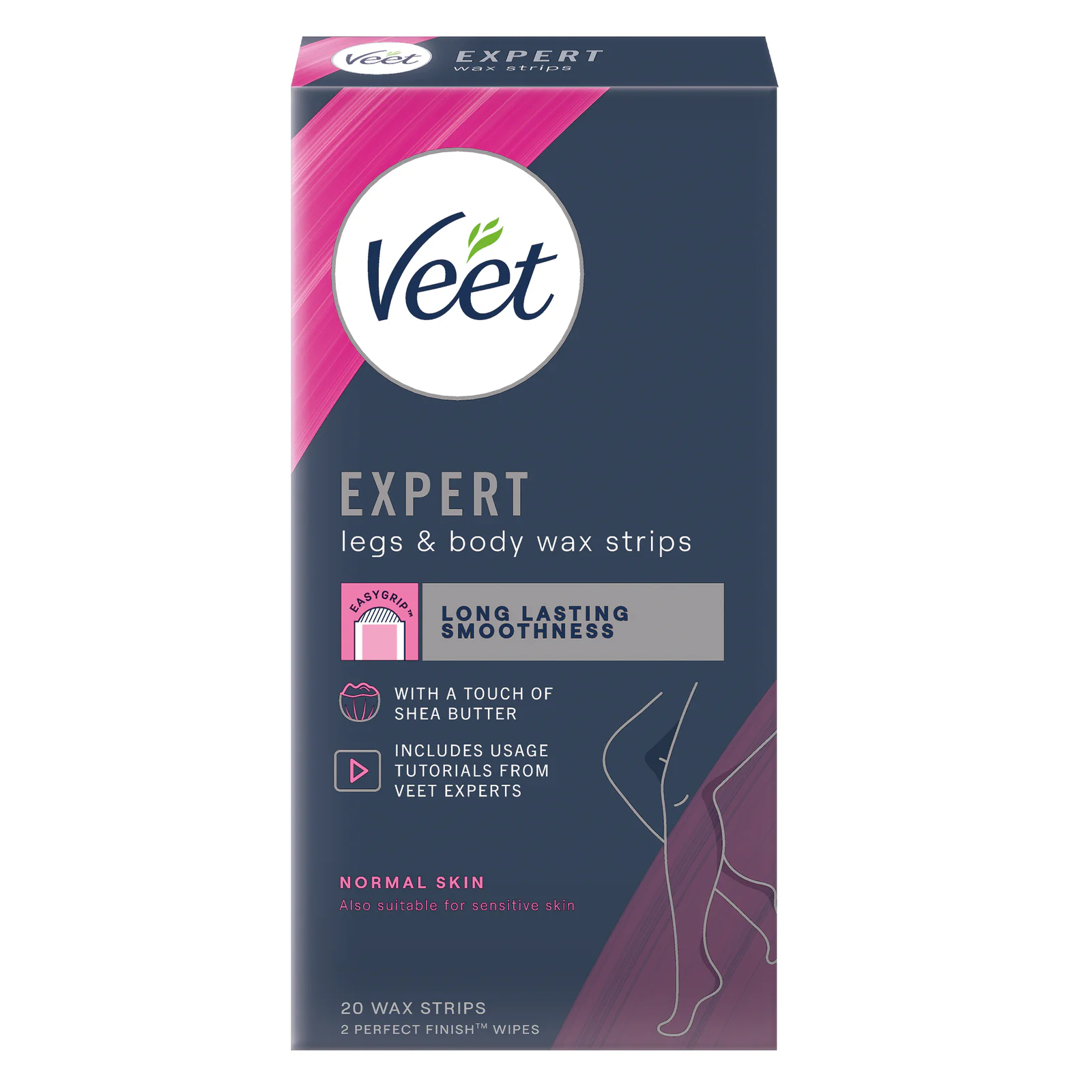 Veet Expert Legs and Body Hair Removal Cold Wax Strips for Normal Skin 20 Pack