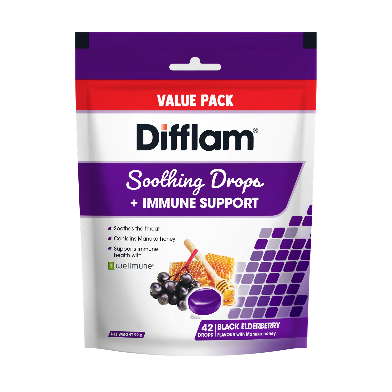 Difflam Soothing Throat Drops + Immune Support Black Elderberry 42 Pack