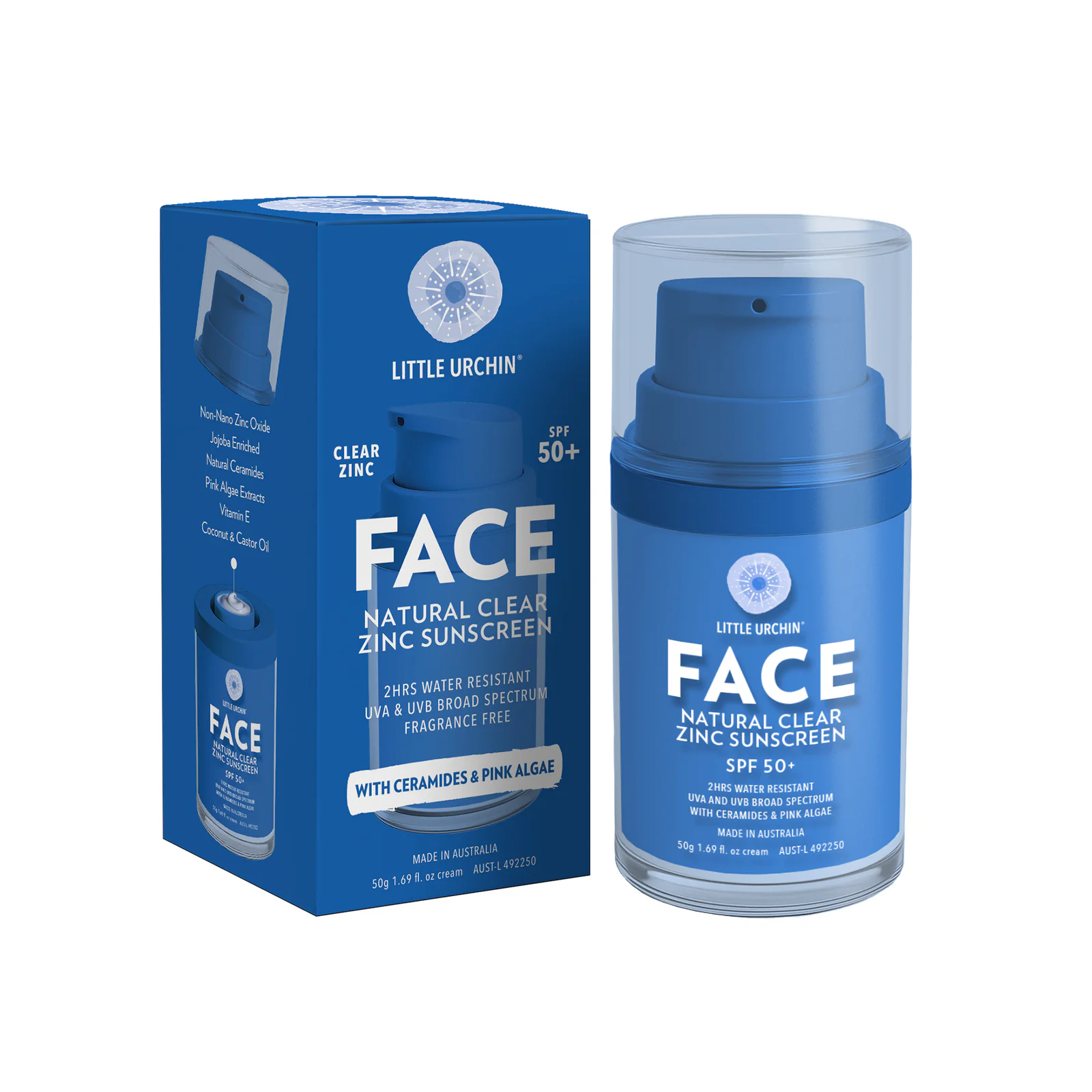 Little Urchin Face Natural Clear Zinc Sunscreen SPF 50+ 50g
