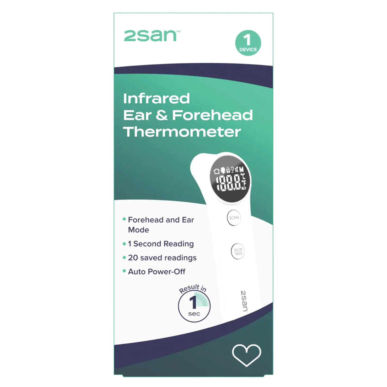 2San Ear & Forehead Thermometer 1 pack