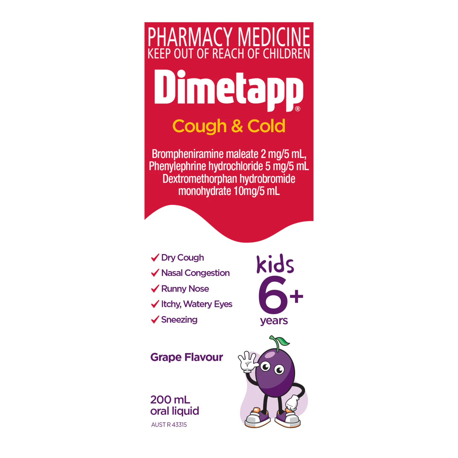 Dimetapp DM Elixir Cough & Cold Sugar Free Grape Flavour 200ml