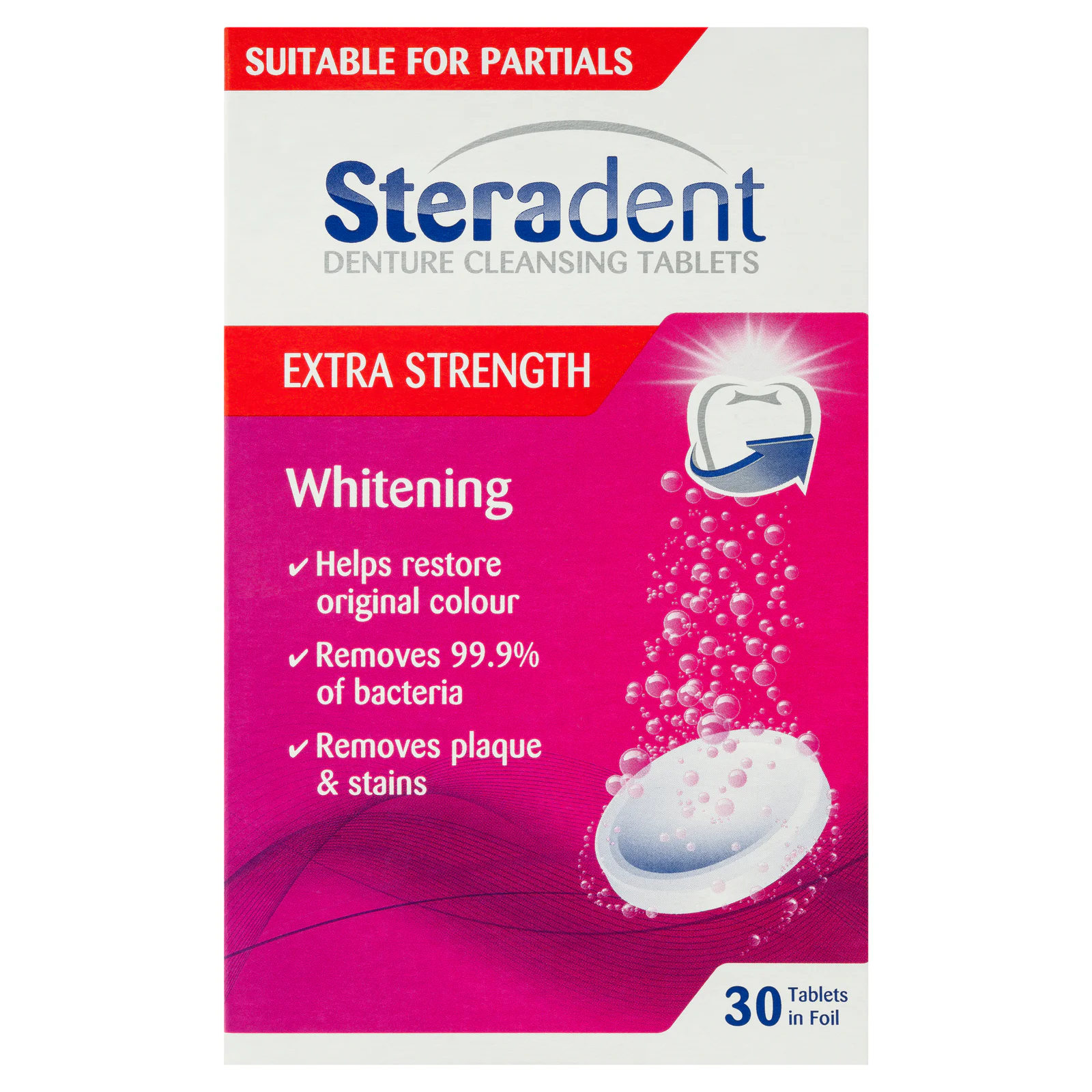 Steradent Extra Strength Intensive Whitening Denture Cleansing Tablets 30 Pack