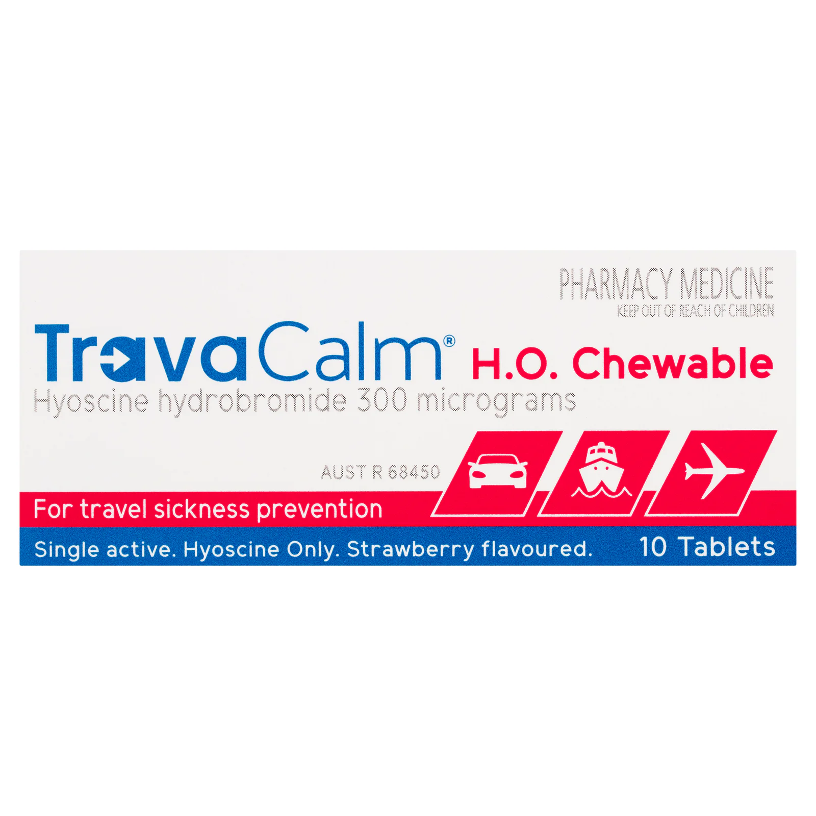 TravaCalm H.O. Travel Sickness Prevention Strawberry Flavoured 10 chewable tablets