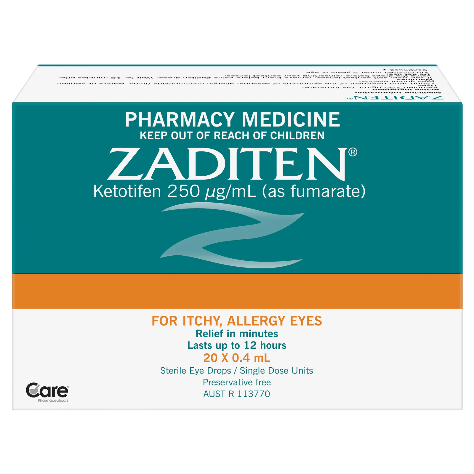 Zaditen Eye Drops For Itchy Allergy Eyes 20 vials