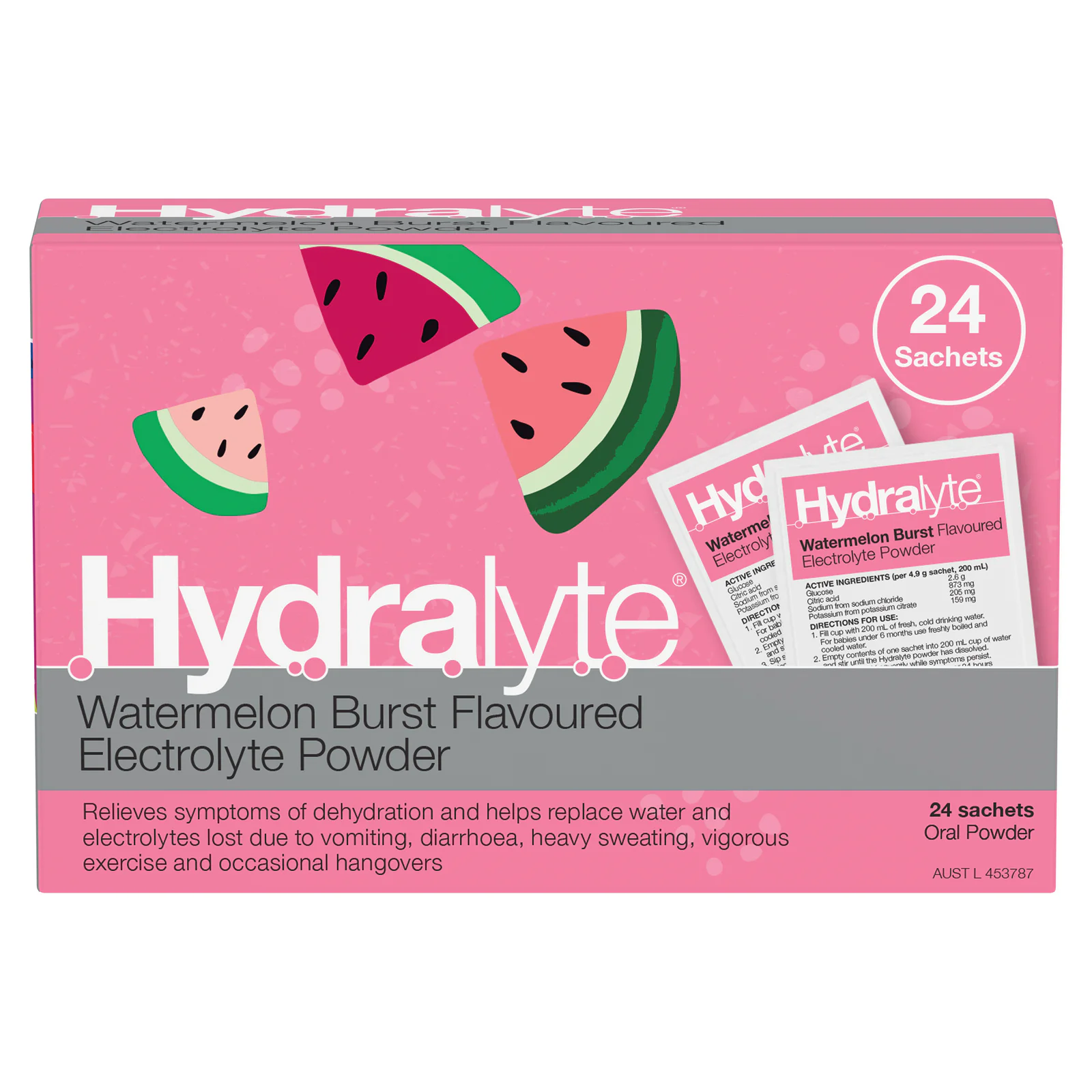 Hydralyte Electrolyte Powder Watermelon Burst 24 sachets