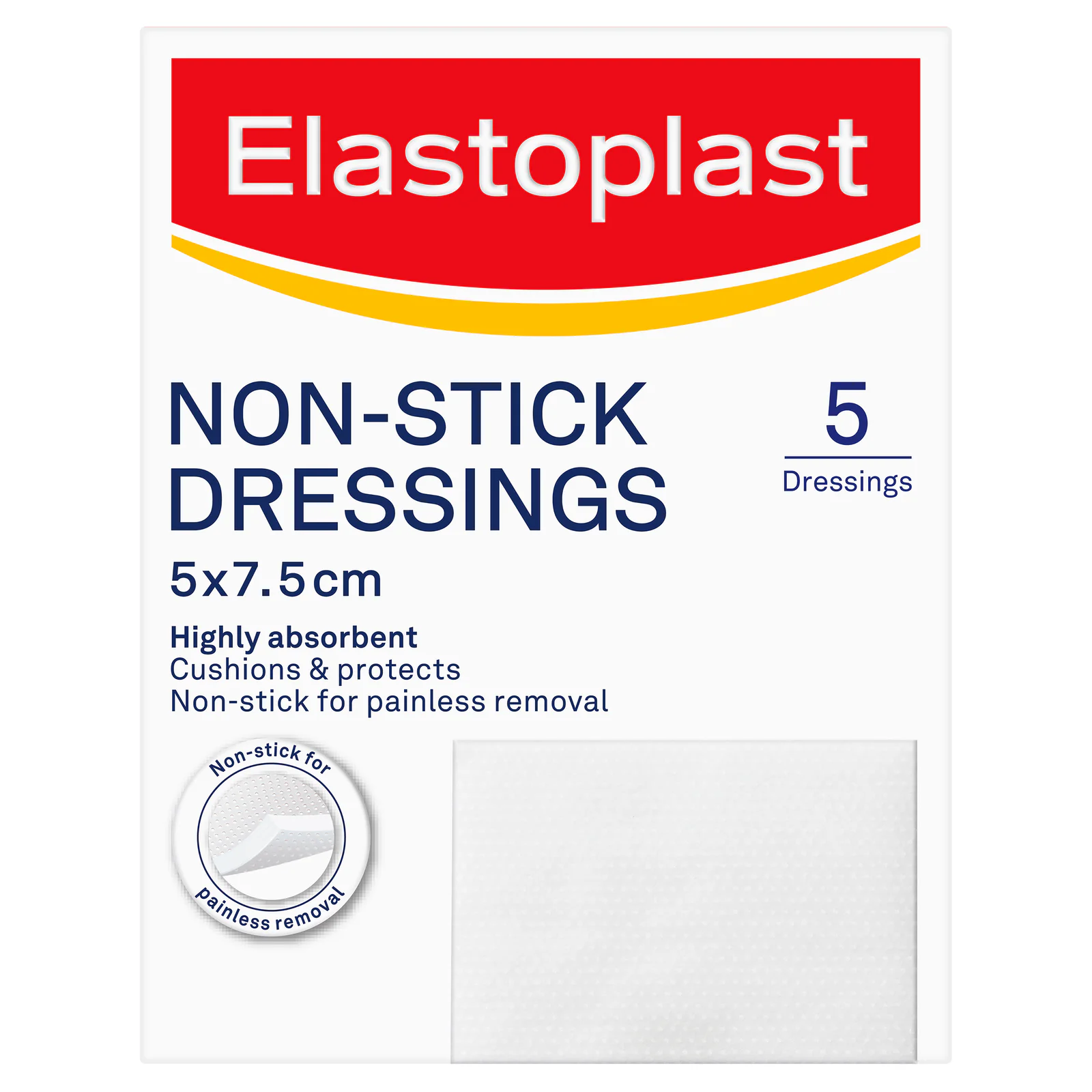Elastoplast Non-Stick Dressings 5cm X 7.5cm White 5 pack