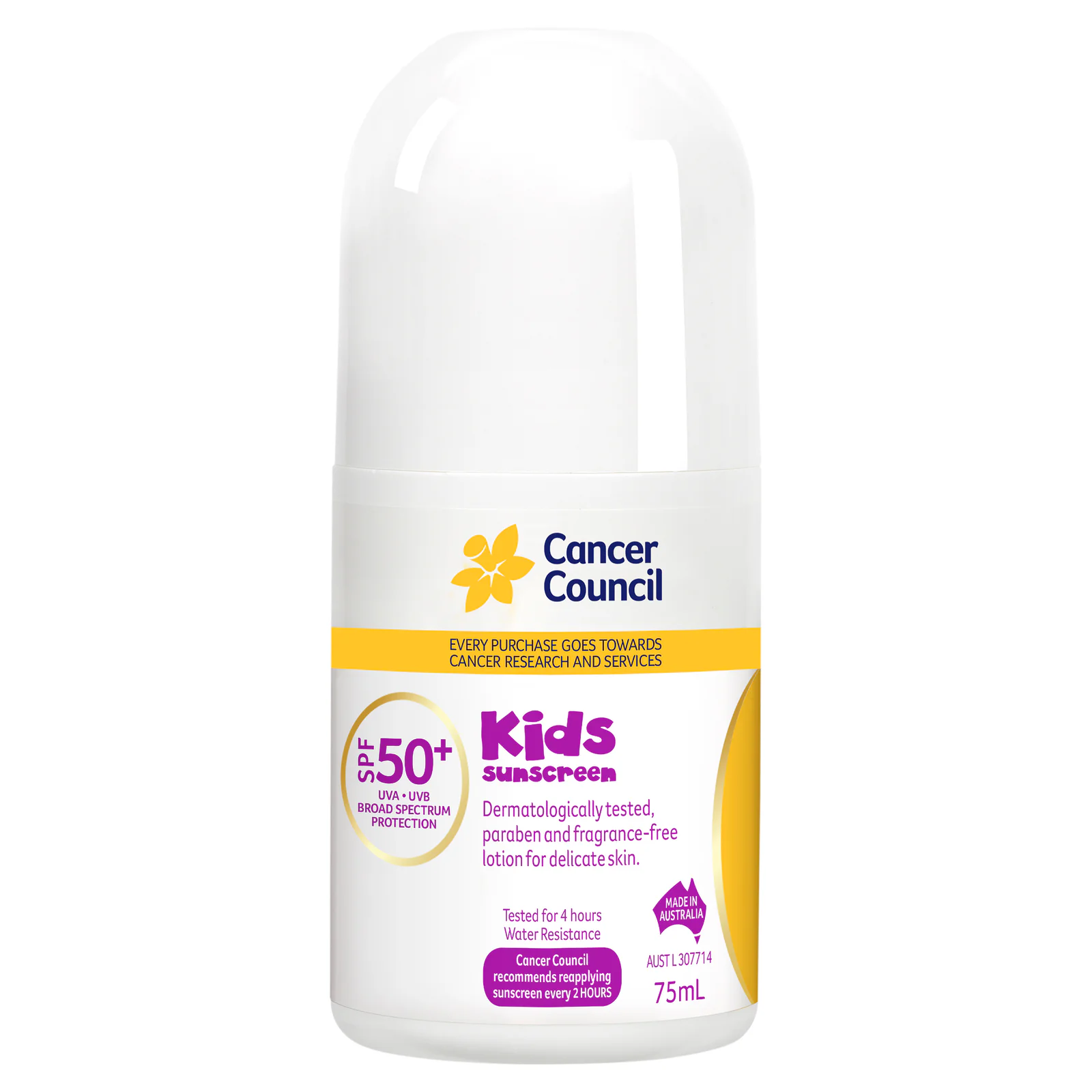 Cancer Council Kids Sunscreen Roll-On SPF50+ 75ml