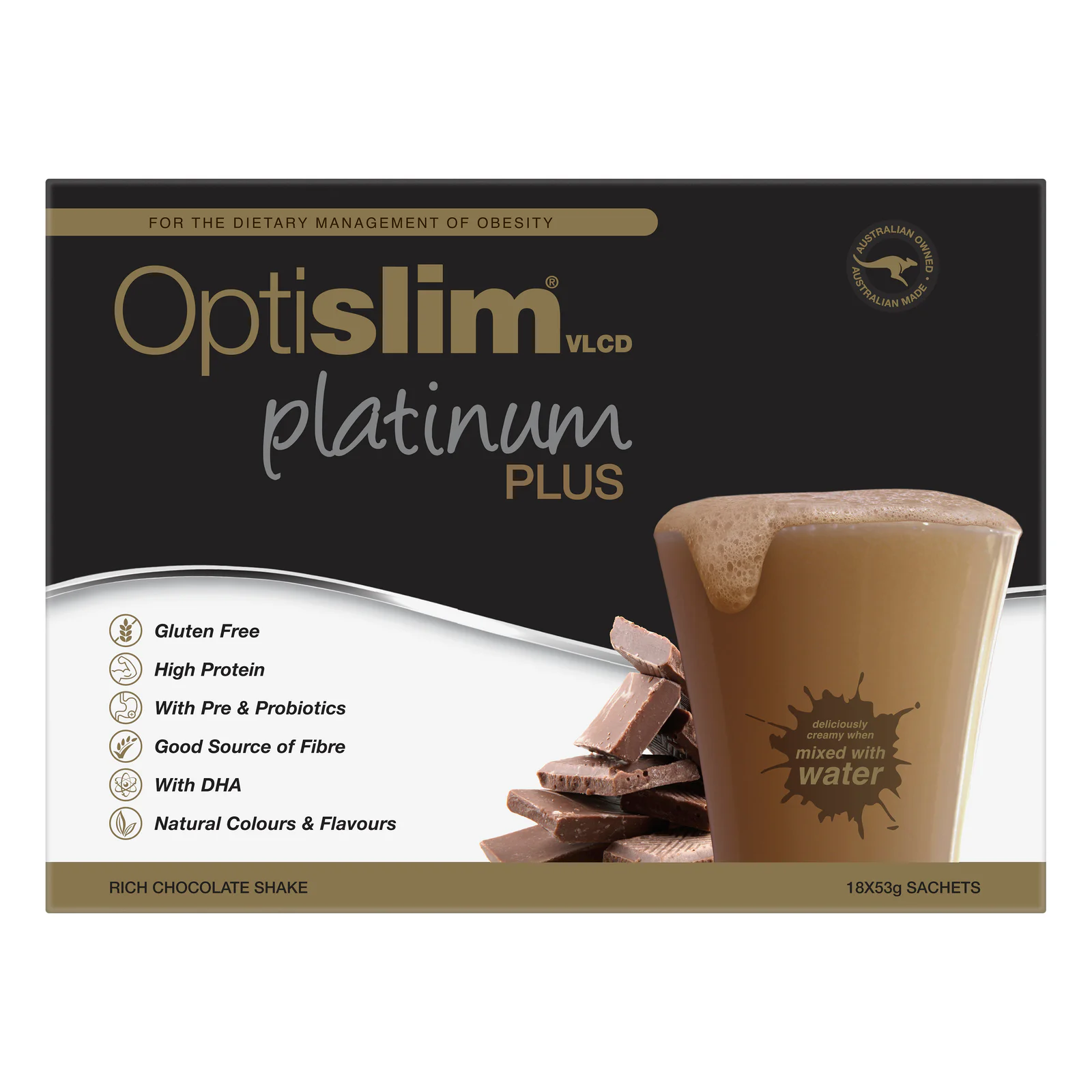 Optislim VLCD Platinum Plus Shake Rich Chocolate 18 x 53g