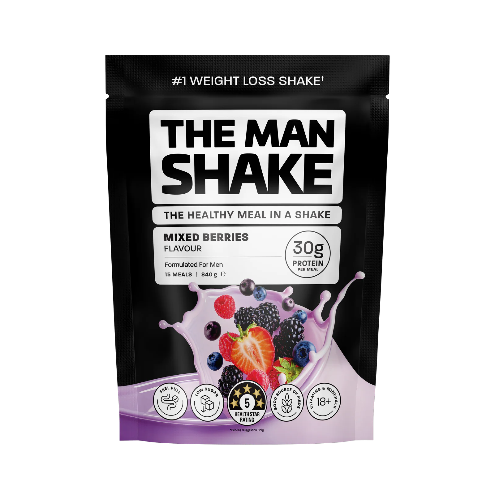 The Man Shake Meal Replacement Mixed Berries 840g