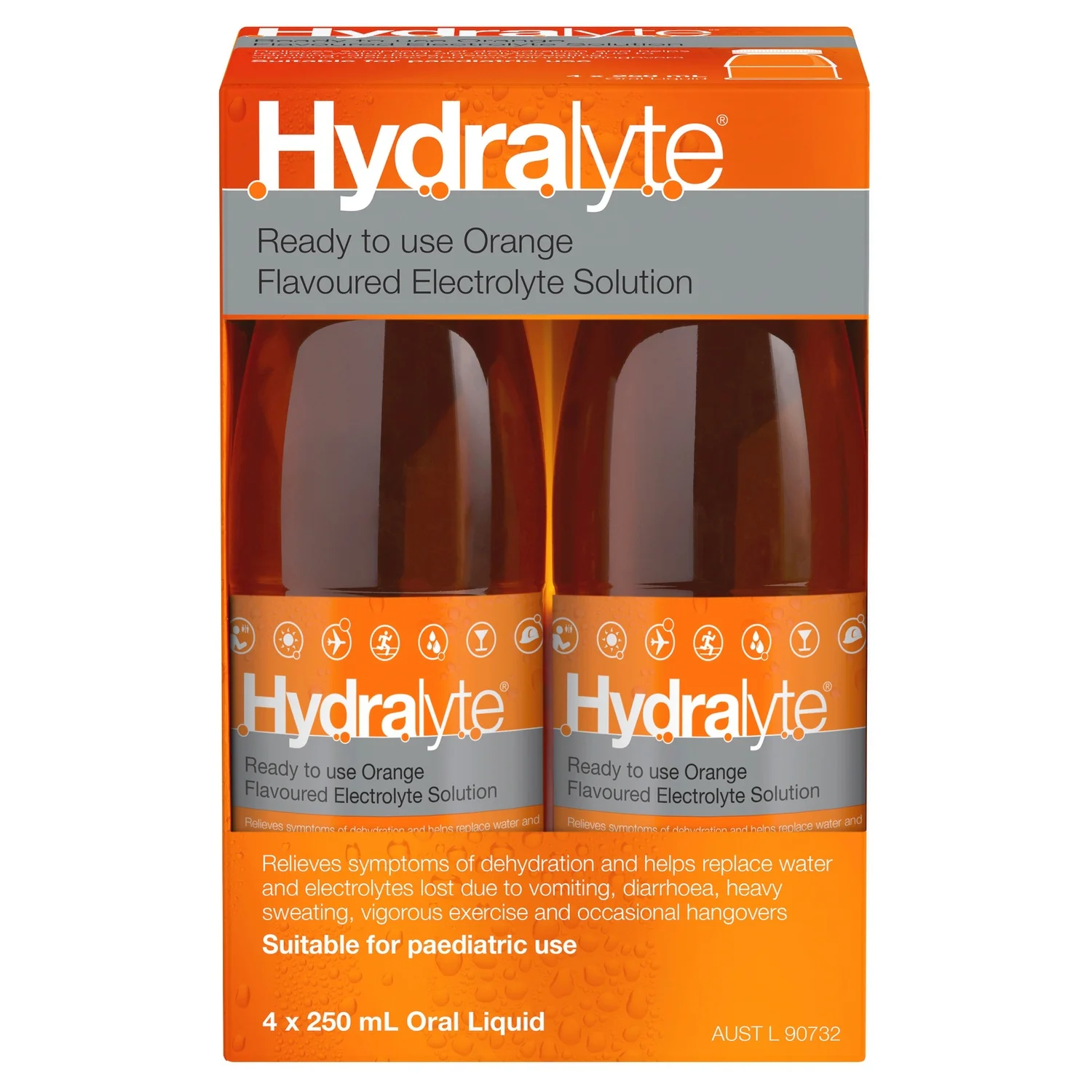Hydralyte Ready to Use Liquid Orange Flavoured 250ml - 4 pack