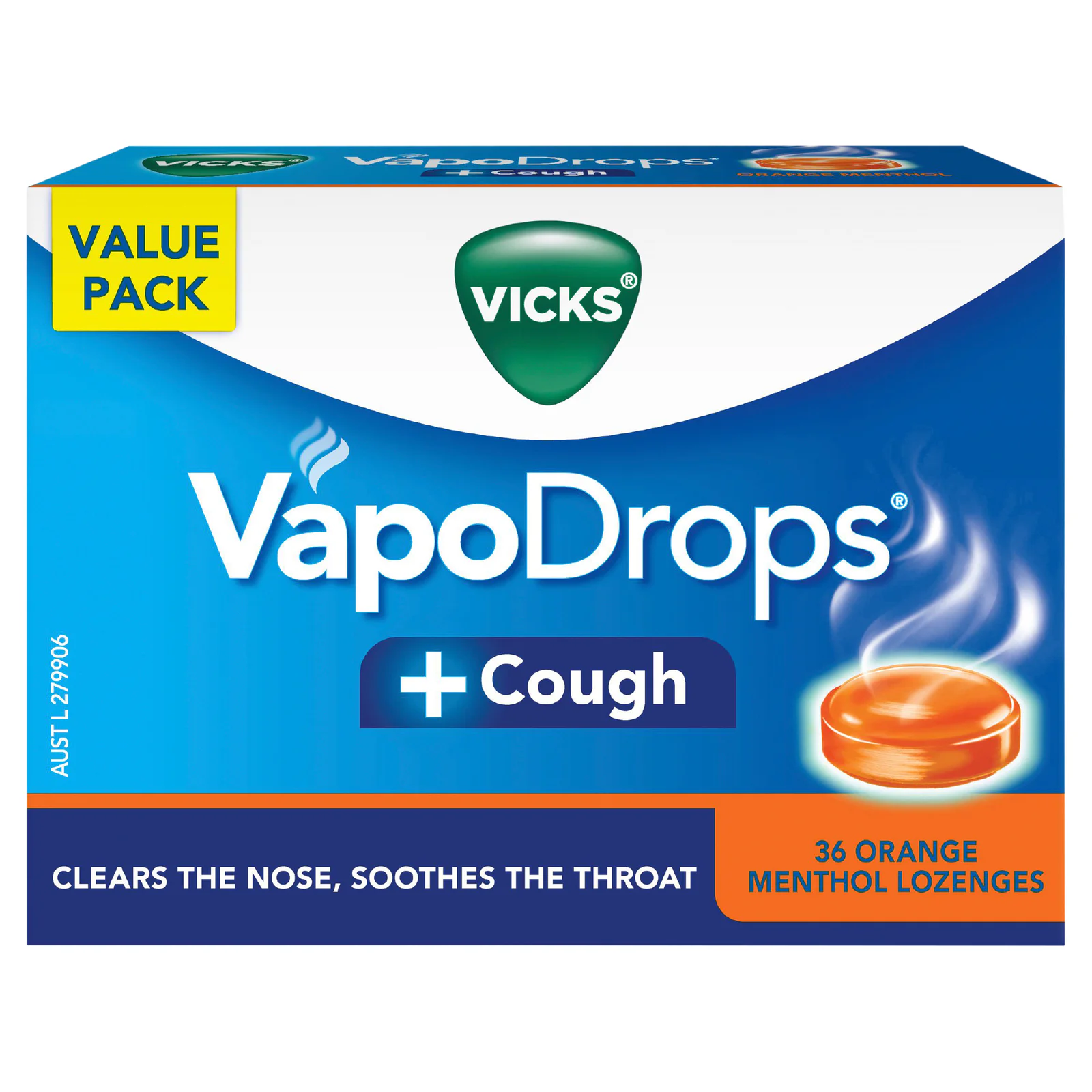Vicks VapoDrop + Cough Orange Menthol 36 lozenges