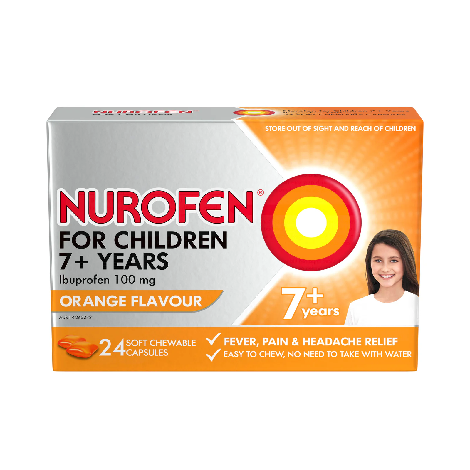 Nurofen for Children 7+ Years Orange 100mg 24 chewable capsules
